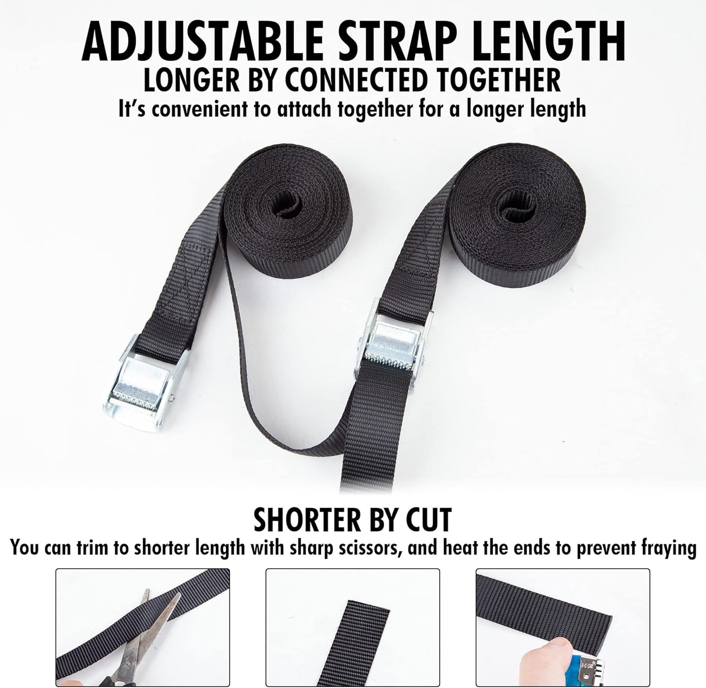 Cartman 1" x 12' Lashing Straps Cargo Tie-Down Strap Up to 600lbs, 16pk in Carry Bag, Black