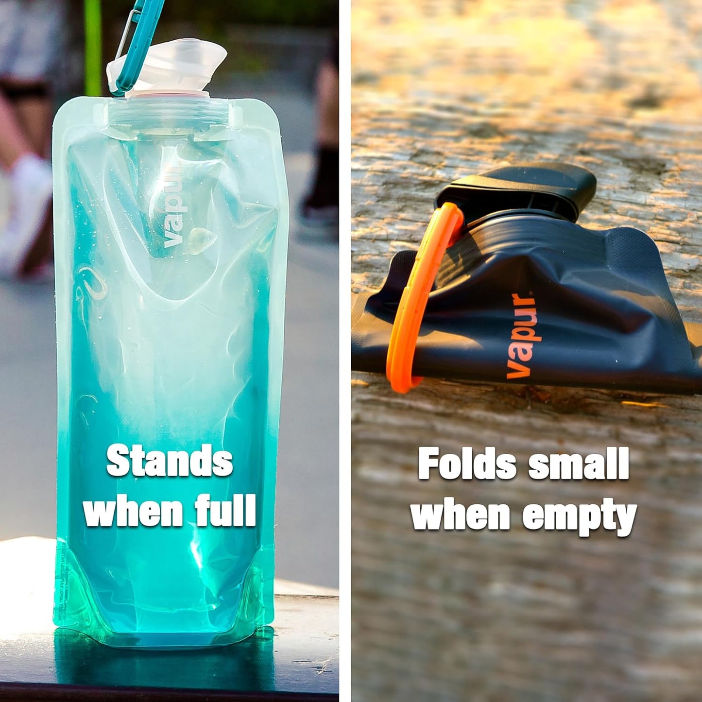 Vapur Flexible, Collapsible Wide Mouth Anti-Bottle with Detachable Carabiner, 23 Ounce, Sierra California Gold, Pack of 1