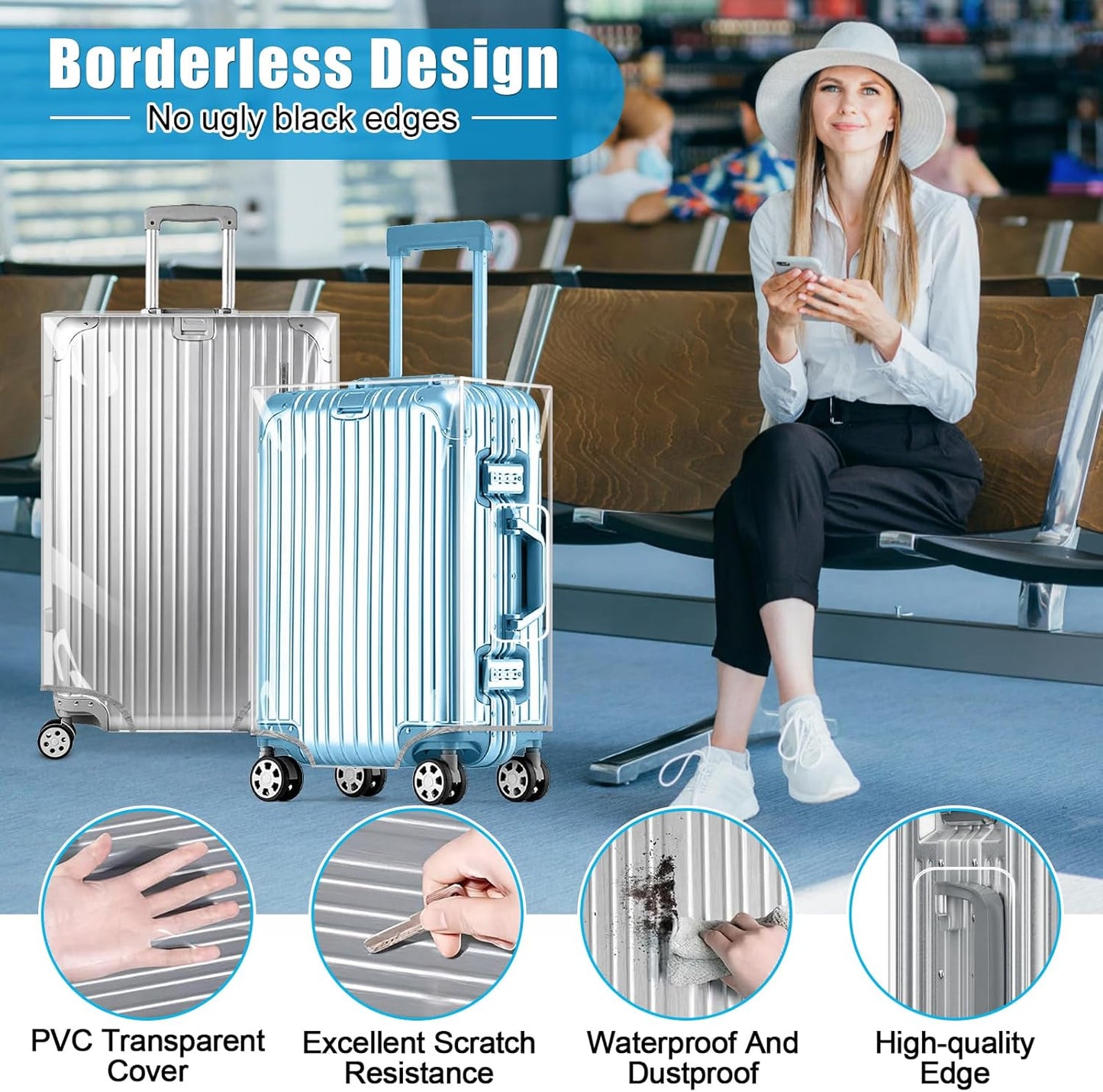 Yotako Clear PVC Suitcase Cover Tough Protector, 32 Inch Luggage Covers for Wheeled Suitcase 32"
