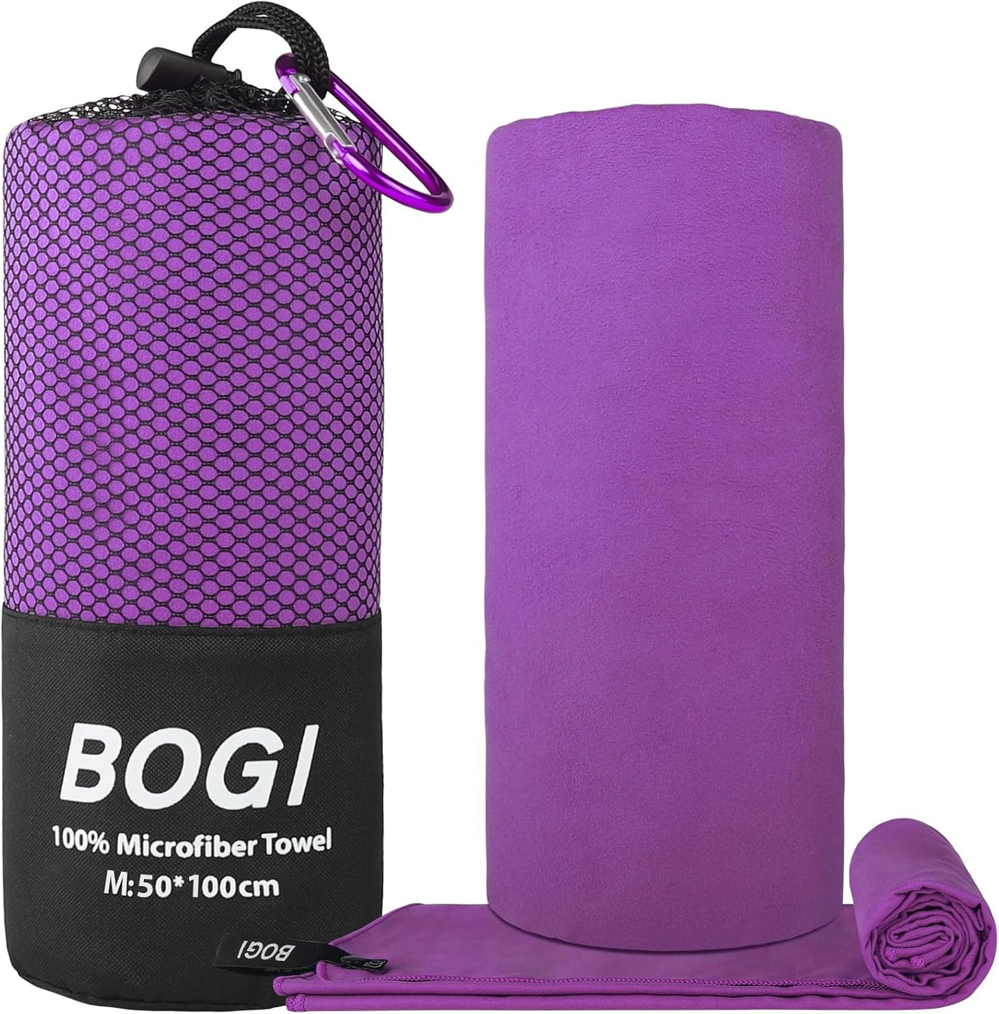 BOGI Microfiber Travel Sports Towel-Quick Dry, Soft Lightweight, Absorbent, Compact Towel for Camping Gym Beach Bath Yoga Swimming Backpacking (M:40''x20''-Purple)