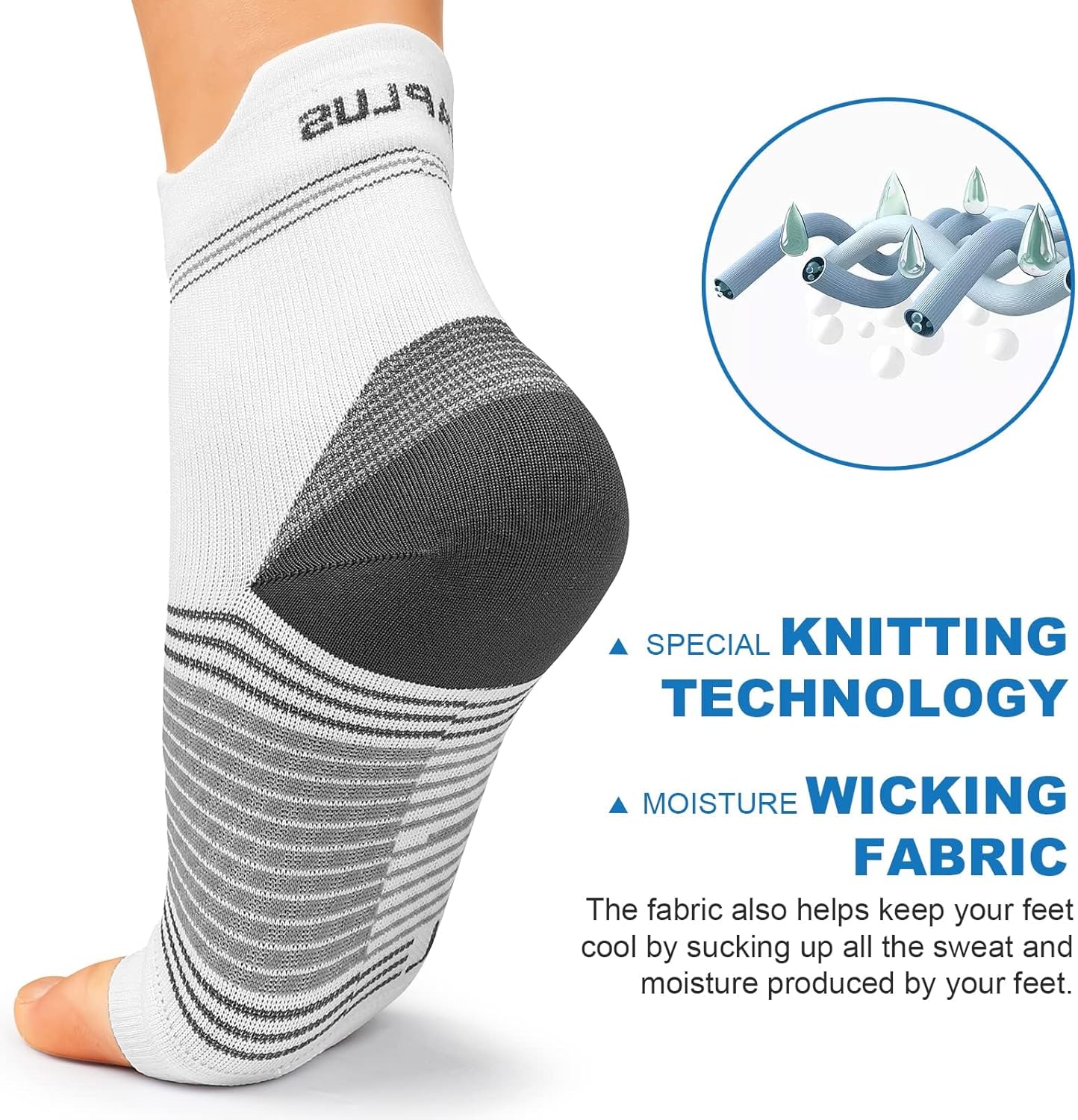 Plantar Fasciitis Sock (6 Pairs) for Men and Women, Compression Foot Sleeves with Arch and Ankle Support (White, Medium)
