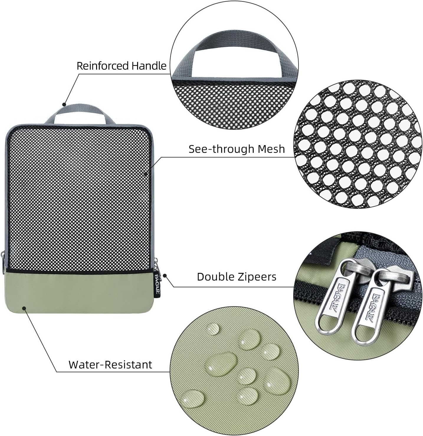 BAGAIL 4 Set/6 Set/8 Set Compression Packing Cubes Travel Accessories Expandable Packing Organizers (Half Mesh, 6-Matcha Green)