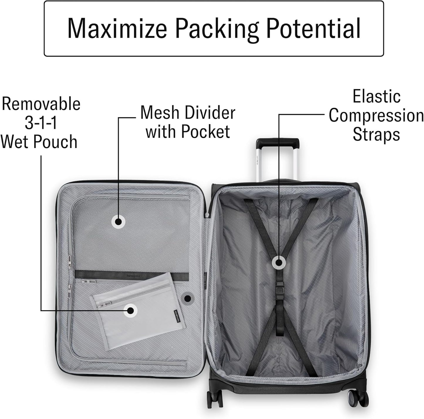 Samsonite UpLIFT Lightweight Softside Carry-On Luggage with Spinner Wheels - Expandable - Airline-Approved, Polyester Soft Suitcase for Ultra Light Travel - Black