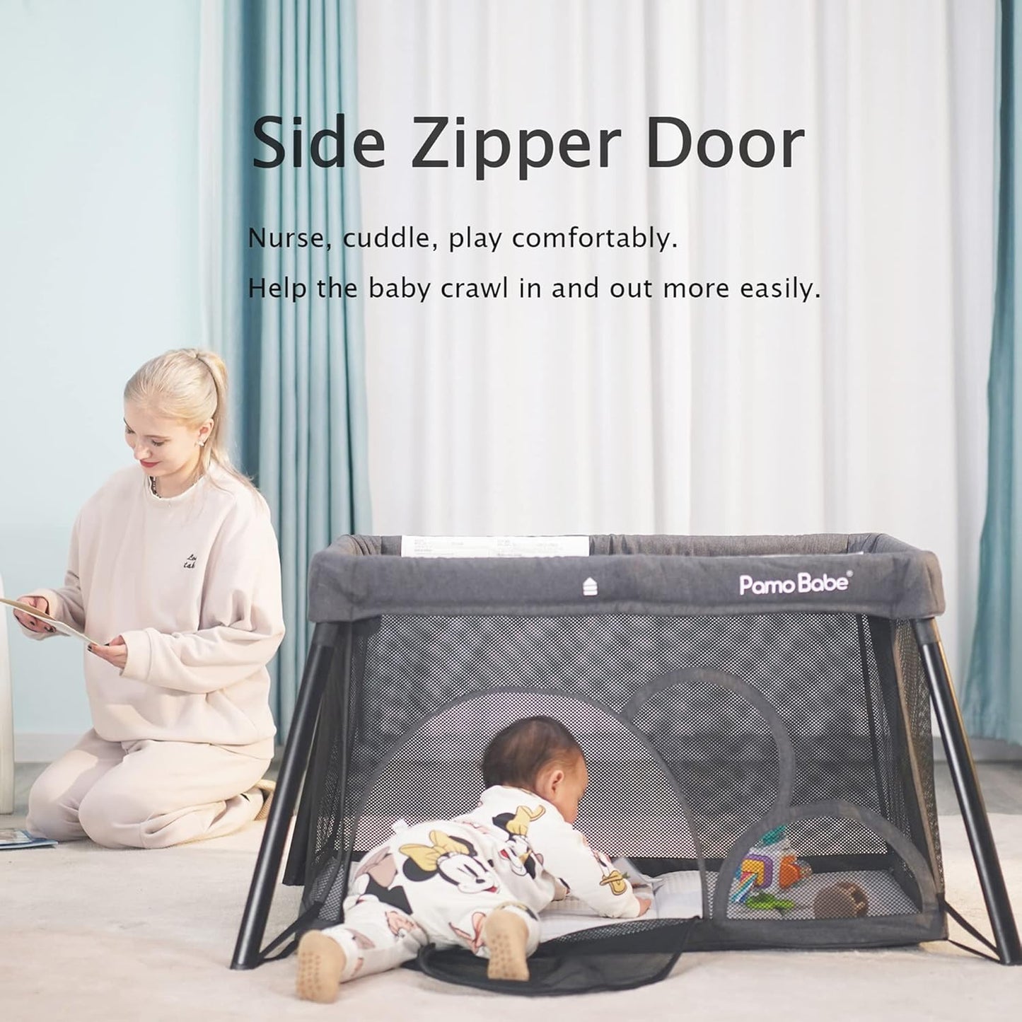 Pamo Babe Travel Crib - Lightweight Baby Playpen with Bassinet, Portable Mini Playard