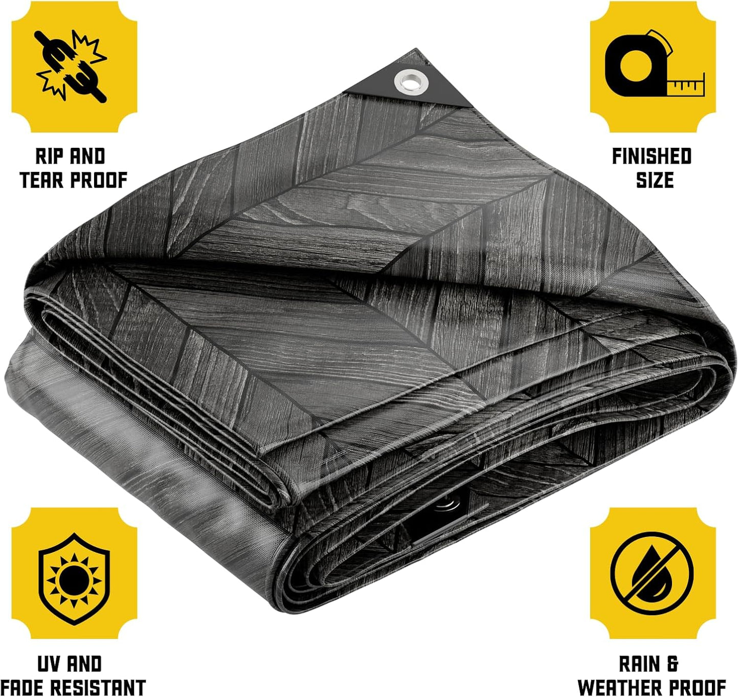 Core Tarps Extreme Heavy Duty 20 Mil Tarp Cover, Waterproof, UV Resistant, Rip and Tear Proof, Poly Tarpaulin with Reinforced Edges for Roof, Camping, Patio, Pool, Boat (Grey Wood/Black 50′ X 50′)