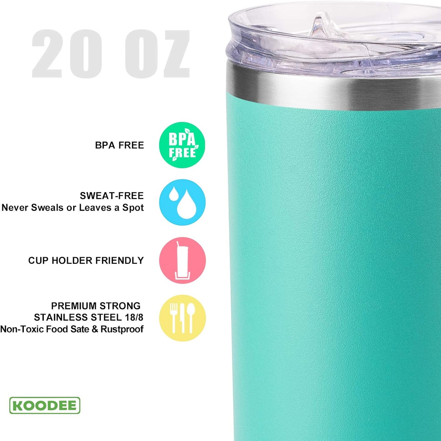 koodee 20 oz Skinny Tumbler (2 Pack) Stainless Steel Double Wall Insulated Water Tumbler Cup with Straw, Slim Travel for Women Diy Birthday Gift (Teal-Pink)
