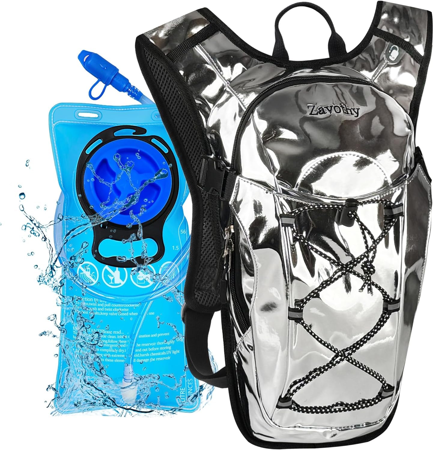 Reflective Hydration Backpack, Hydration Pack - Water Backpack with 2L/3L Hydration Bladder, Essential for Festivals - Rave Hydration Pack for Hiking, Running, Cycling, and Festivals