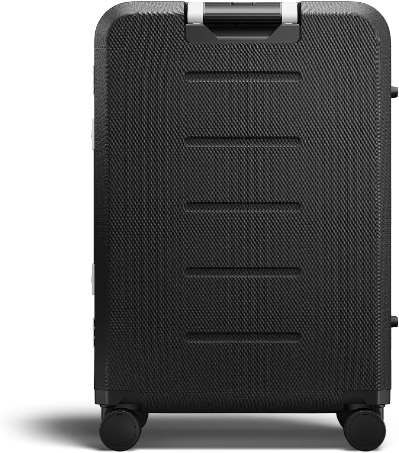 D_b_ Ramverk Pro Medium Check-In 25 Inch Hardside Luggage Extra Protection Aluminum Frame, Silent 360 Spinner Wheels, TSA Lock, Interior Laptop Compartment - Silver Frame/Black