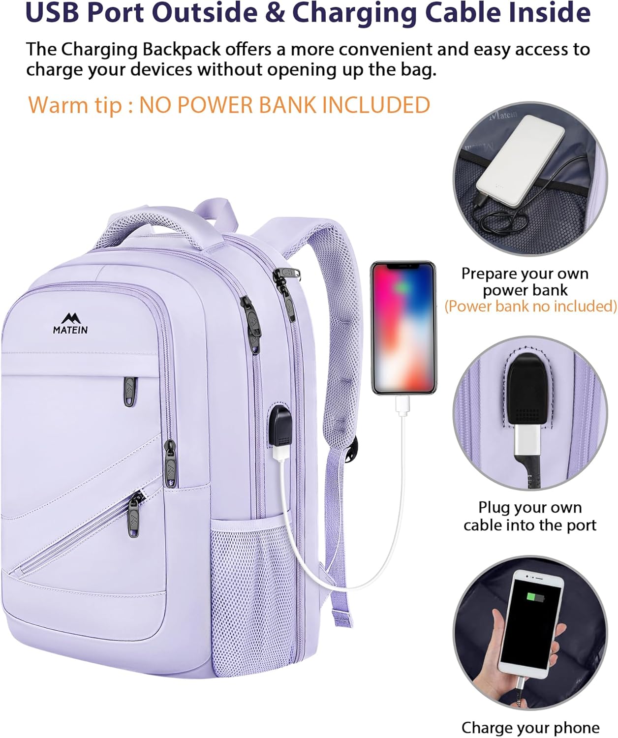 MATEIN Large 17 Inch Laptop Backpack for Women, Lightweight Travel Backpack Fits College School Essentials, Anti Theft Work Commute Nursing Computer Bag TSA Approved for Weekender Trip, Light Purple
