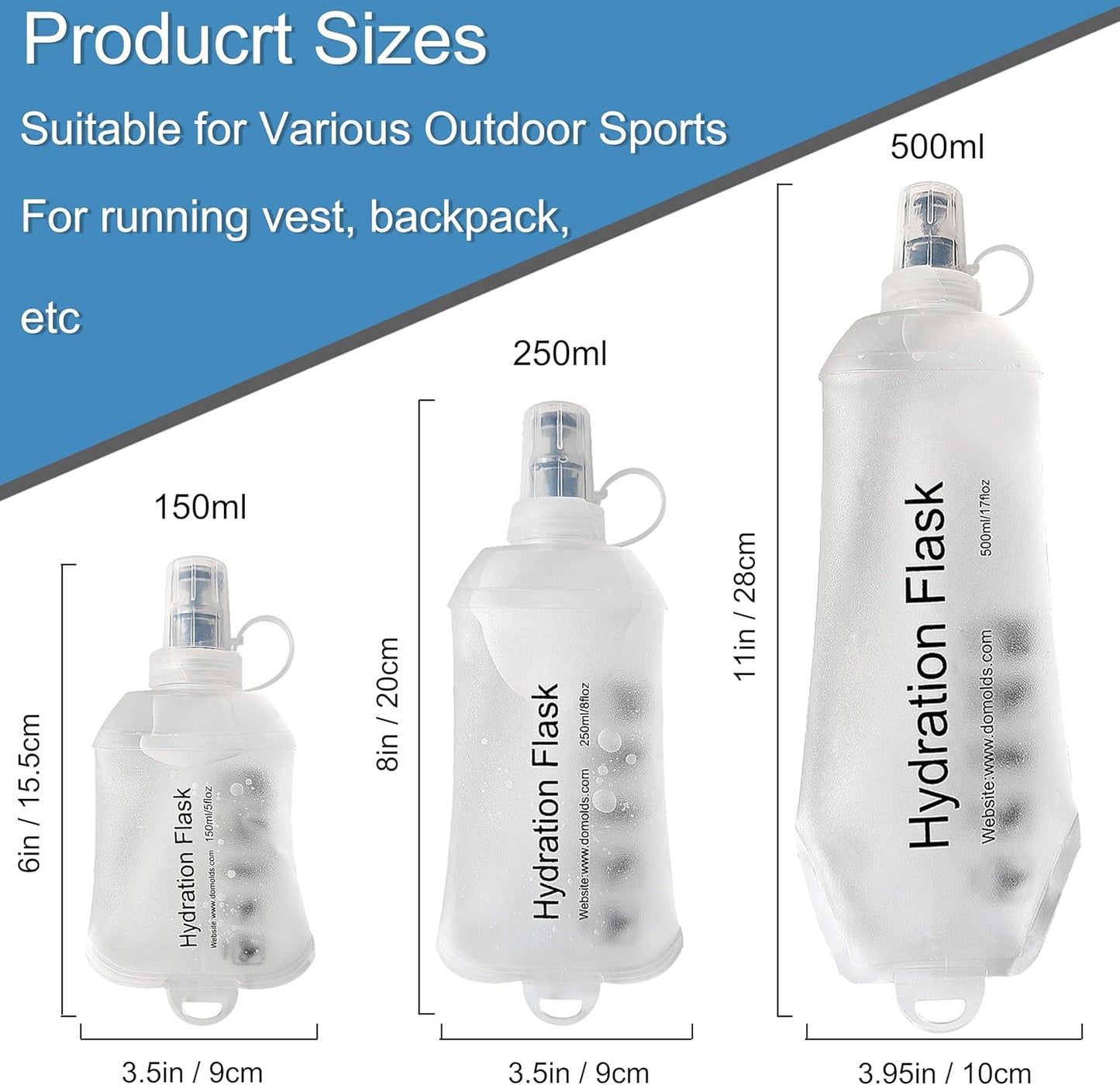 CLINTT 250ml Soft Flask, Foldable Running Water Bottle, TPU Folding Soft Water Flask, BPA-Free Collapsible Flask for Hydration Pack Running Vest, Cycling, Climbing, Hiking - 1Pcs, White