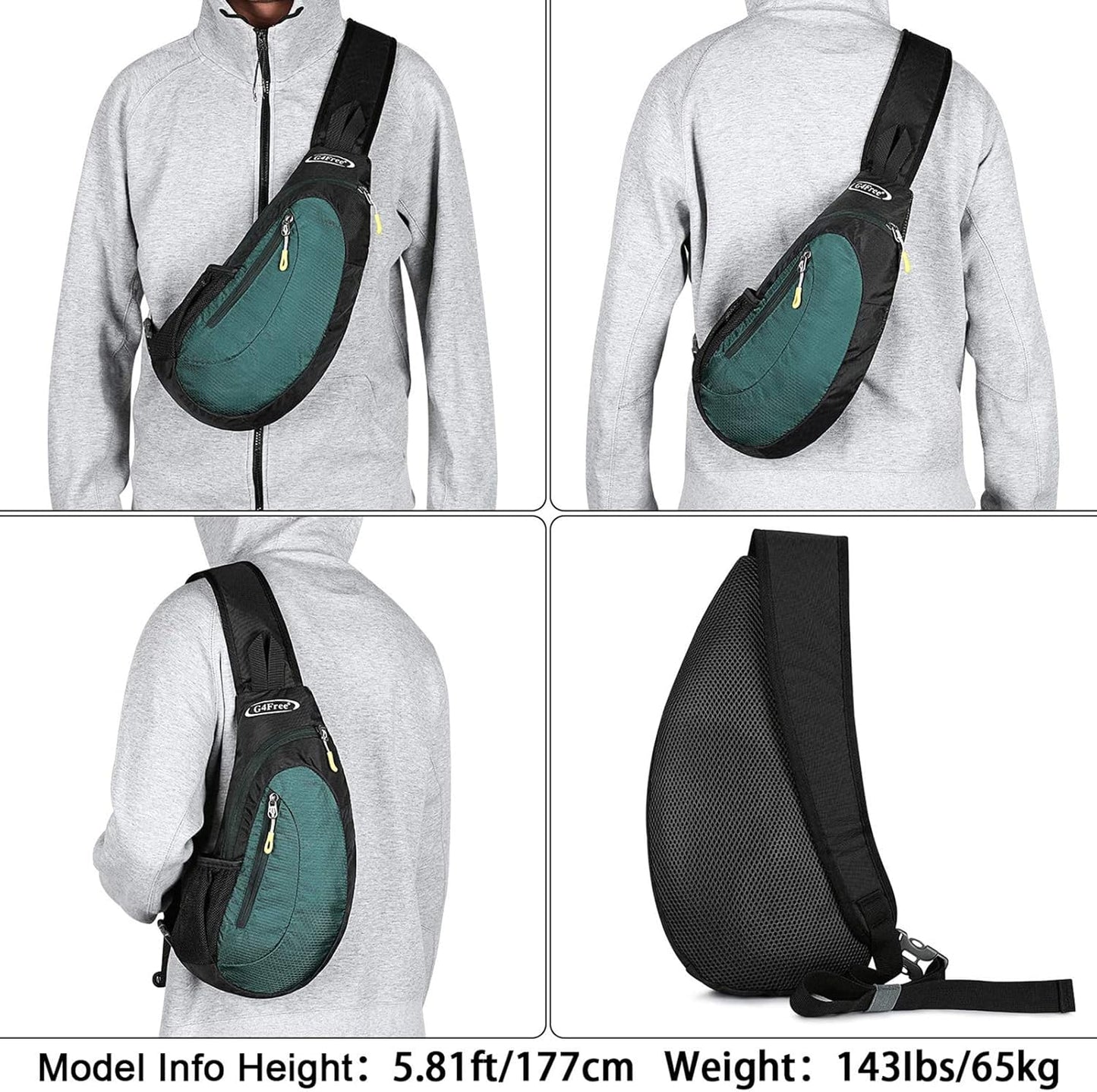 G4Free Sling Bag for Men Women, Small Crossbody Backpack Lightweight Chest Shoulder Bags for Travel, Outdoor and Sports (Dark Green)
