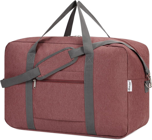 For United Airlines Foldable Carry on Bag 22x14x9 Travel Duffel Bag Packable luggage Duffle for Women and Men 40L (Jujube Red)