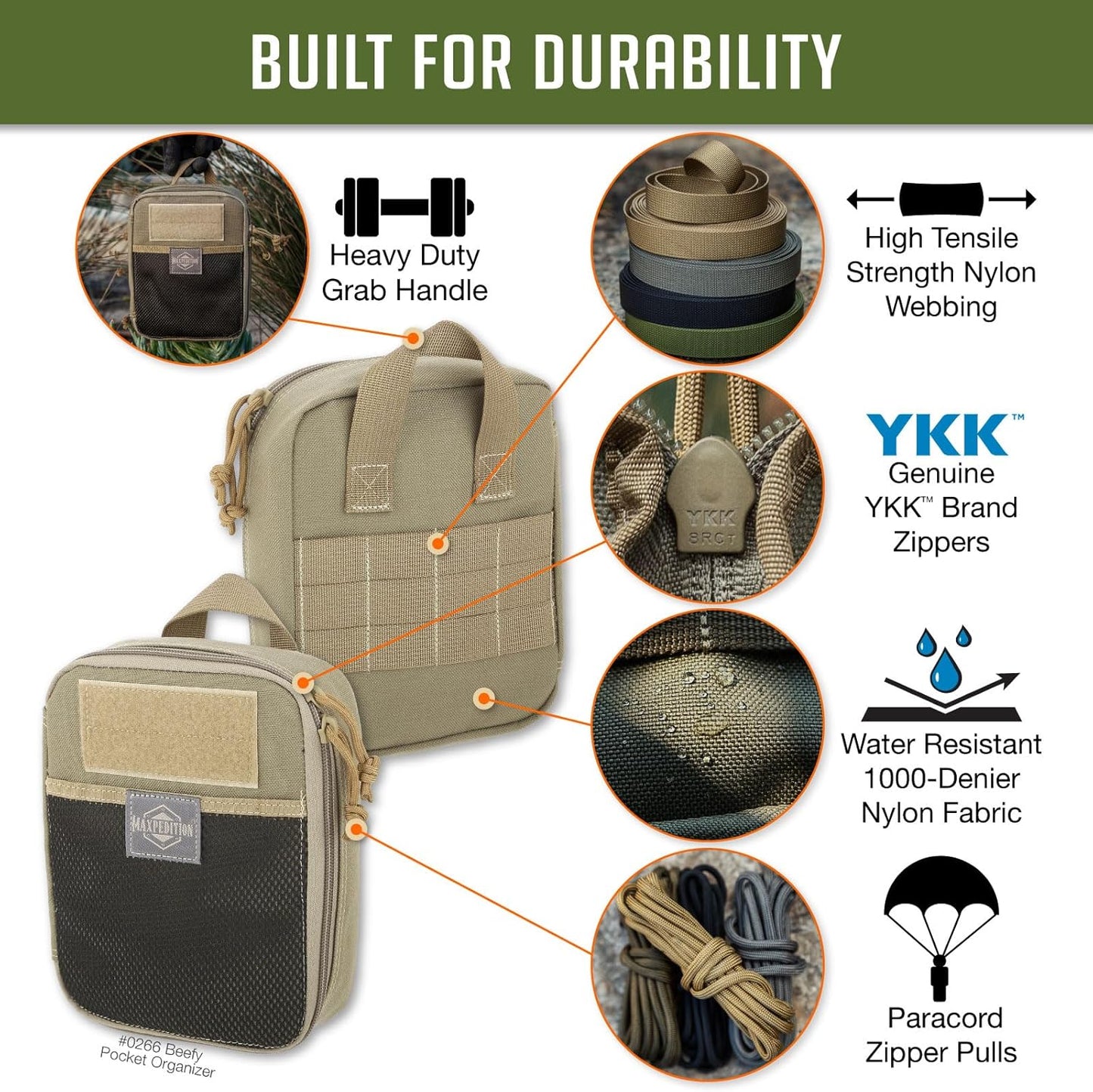 MAXPEDITION Beefy Pocket Organizer, Compact, MOLLE-Compatible, 1000D Nylon Tactical Pouch, Everyday Carry Tool and Gear Storage for Outdoor, Tactical, Survival, 0266