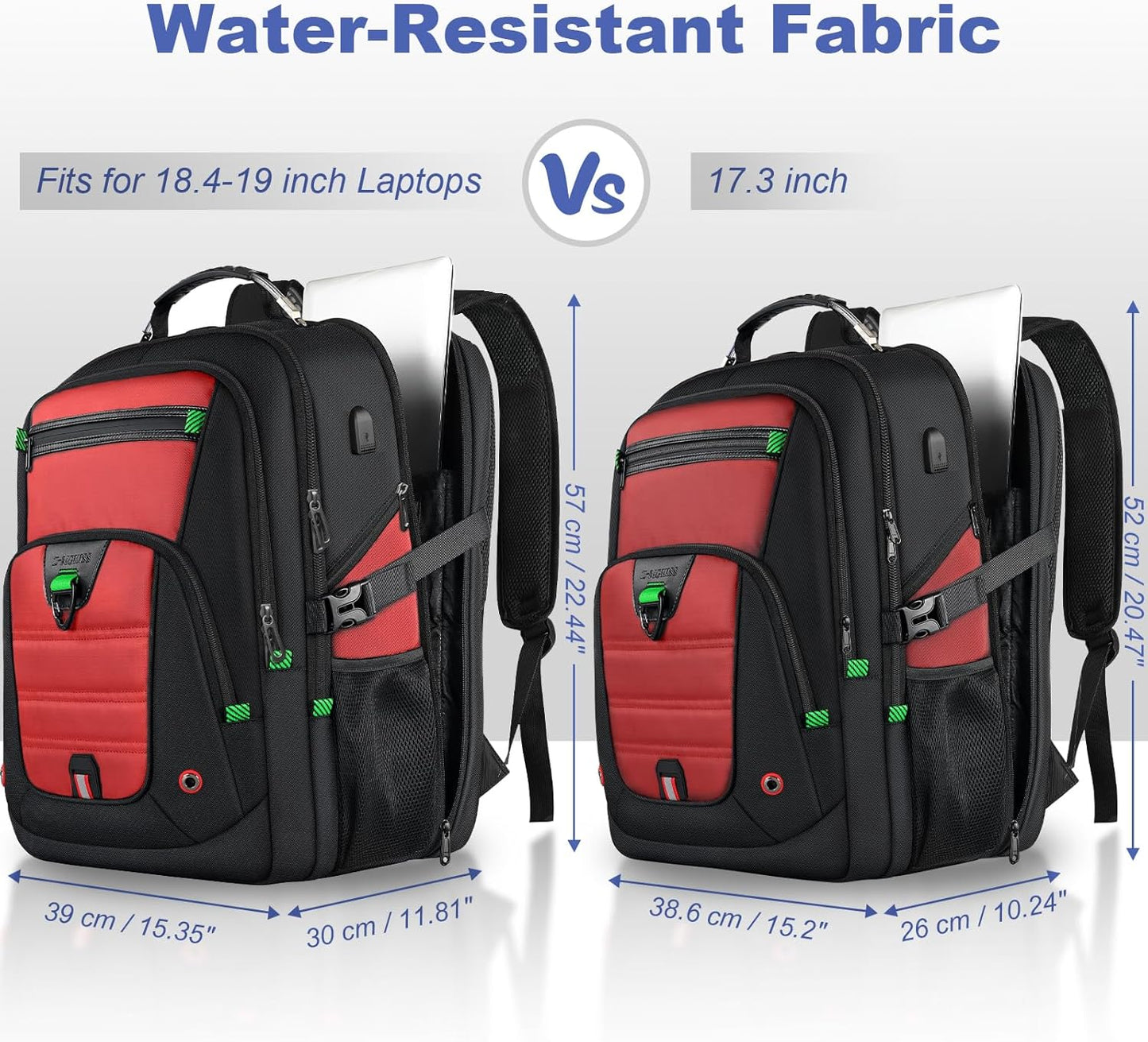 Z-MGKISS 18.4-19 Inch Extra Large Laptop Backpack, Travel Backpack for Men & Women, School Rucksack Bag with USB Charging Port and Multiple Compartments, Business Work College Daypack, Red
