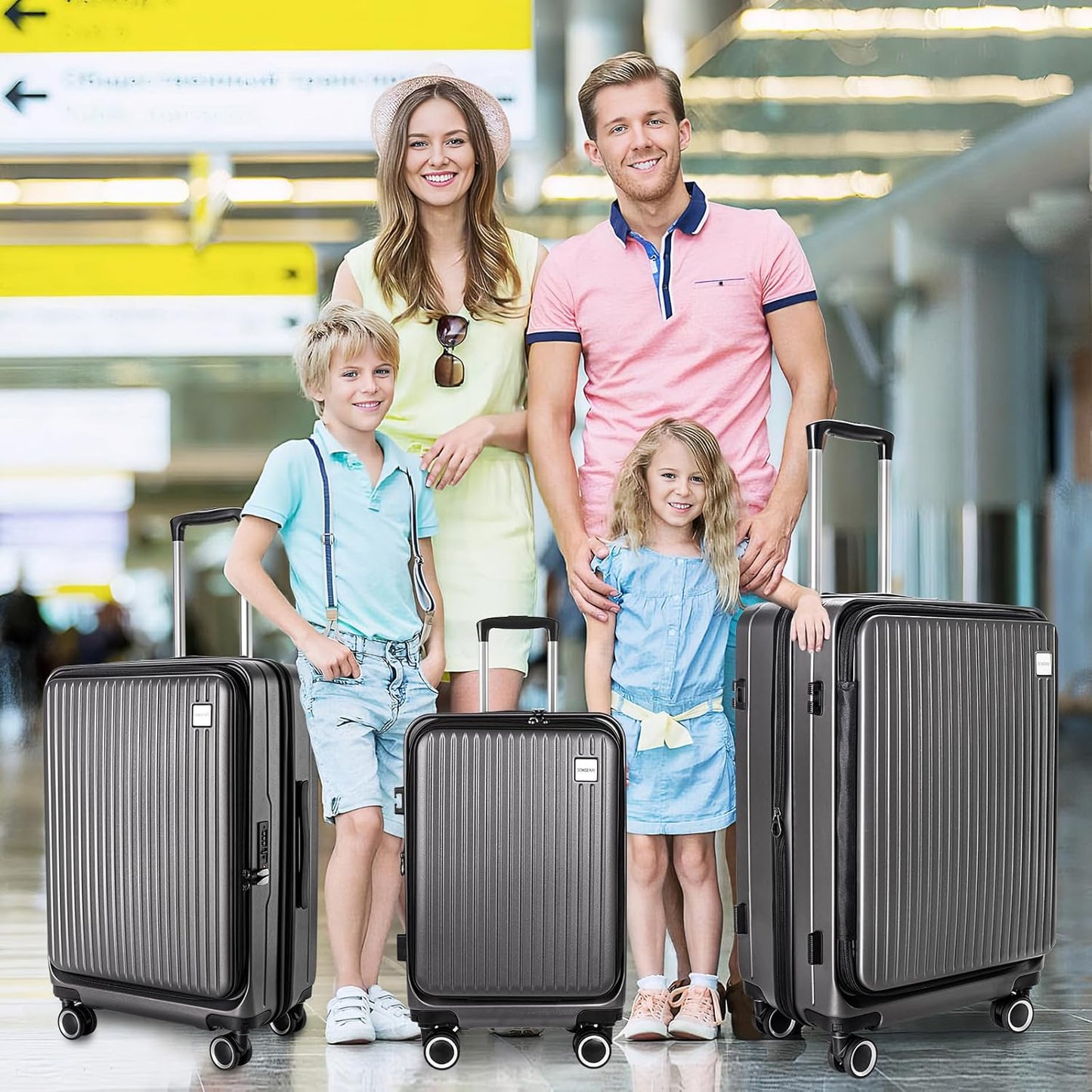 Luggage Sets 3 Piece, ABS Lightweight 20in/24in/28in Luggage, Expandable Carry On Suitcase Set with TSA Lock & Double Wheels, Front Open Hardshell Luggage Sets (Grey)