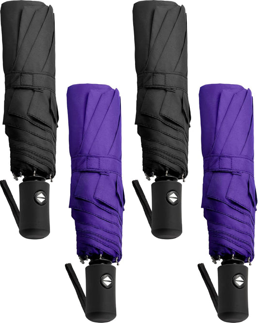 Yahenda 4 Pack Windproof Travel Umbrellas Bulk Automatic Open and Close Umbrella Folding Rain Umbrella for Men Women