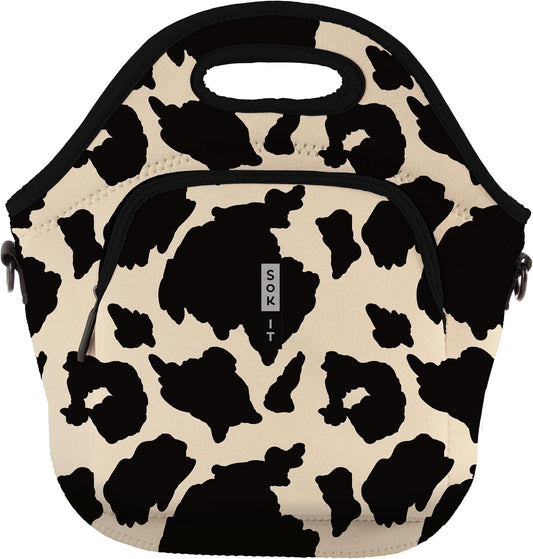 Sok It LunchTote Zippered Bag Insulated Neoprene Caddy (Cow Print, X-Large 6.5 Quart Lunch Tote)