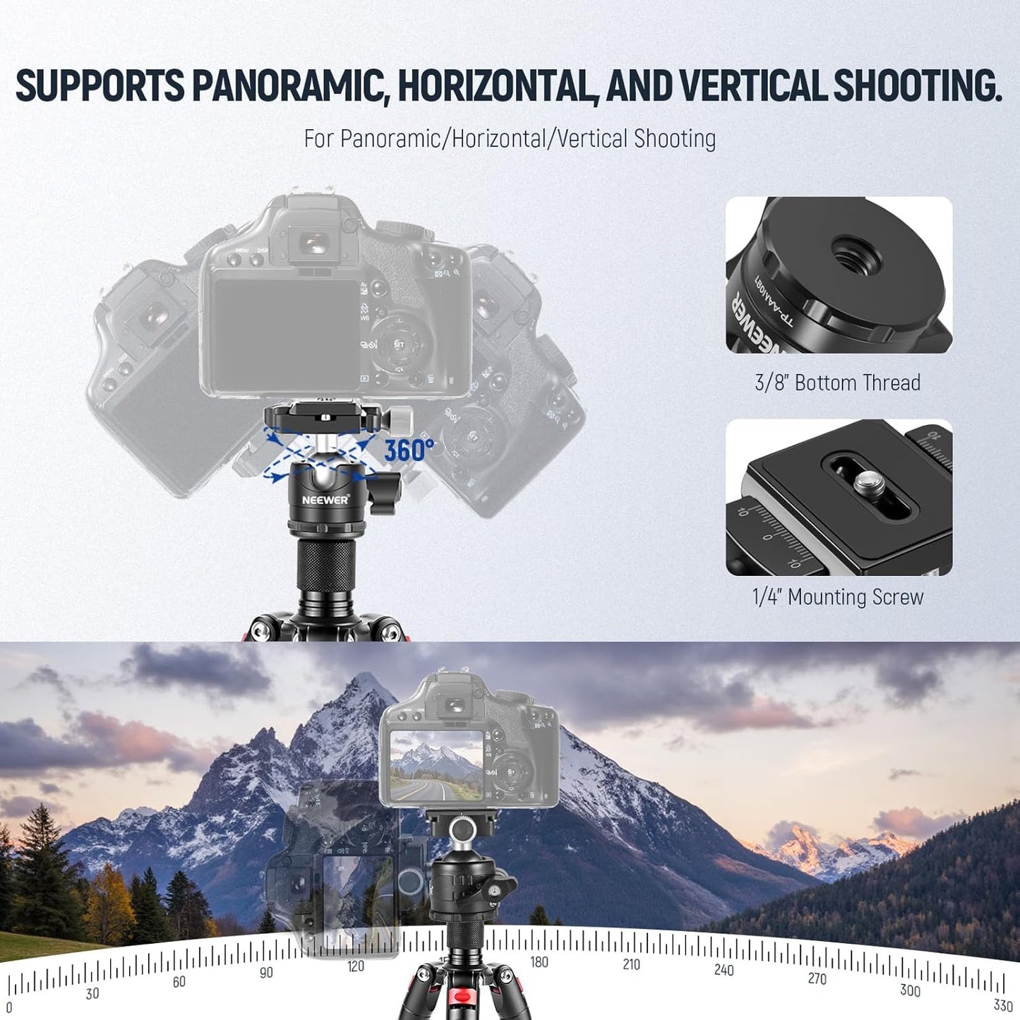 NEEWER Portable Desktop Mini Tripod Aluminum Alloy 20''/ 50cm Desk Tripod with 360 Degree Ball Head, 1/4 inch Quick Shoe Plate for DSLR Camera Video Camcorder, Load up to 11 pounds/5 kilograms