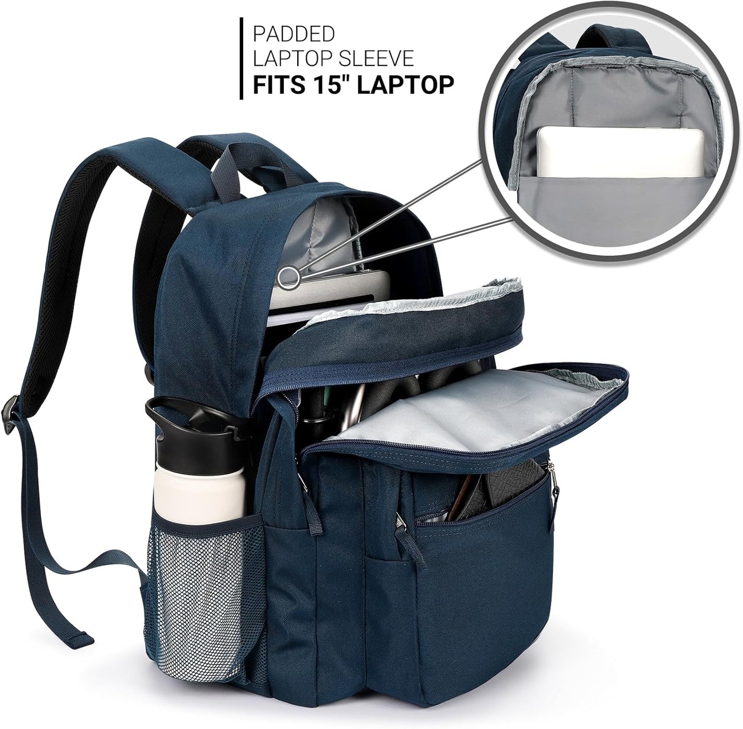 ZORFIN 26L Backpack for College, and Travel: Water Resistant Bookbag - Steel blue