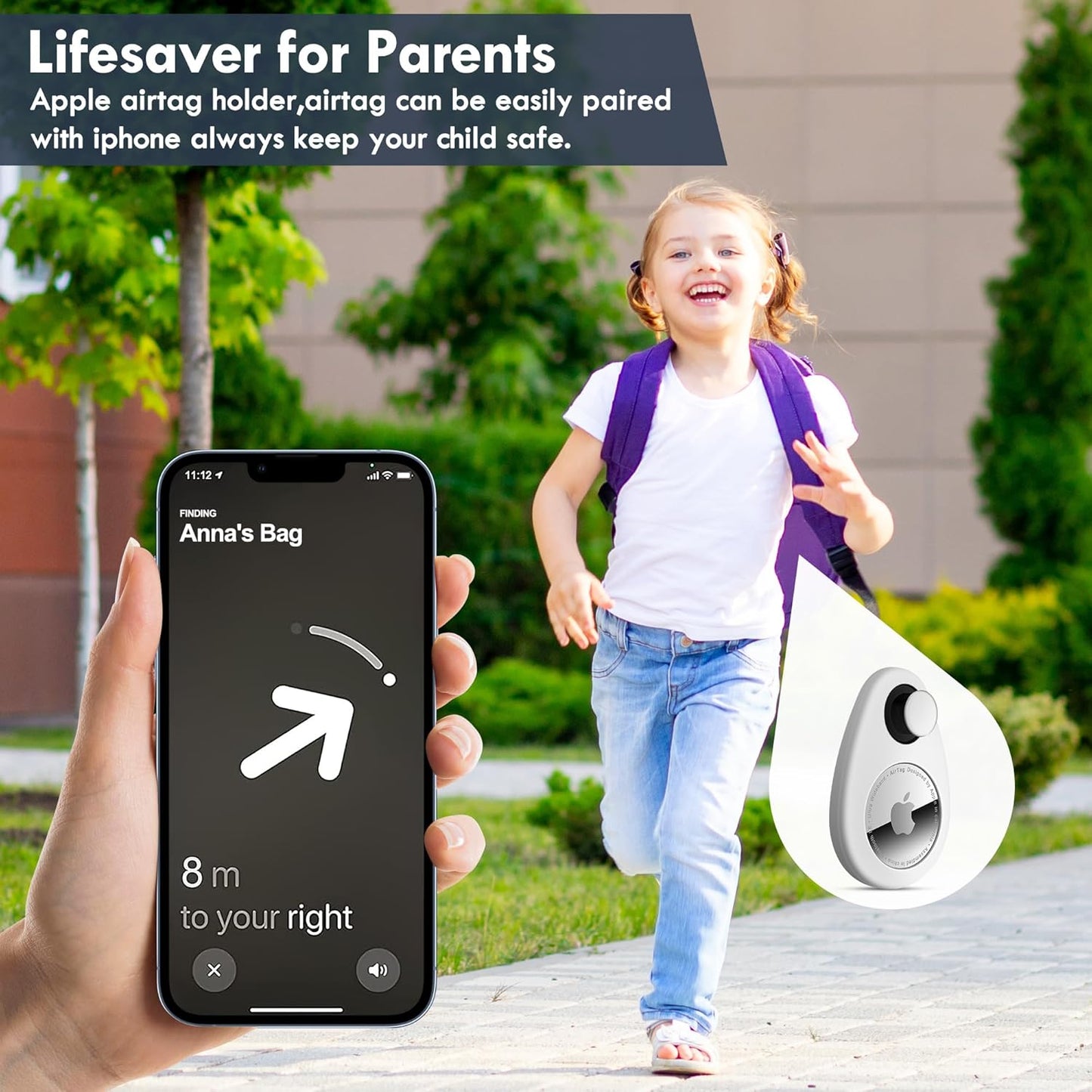for Airtag Holder for Kids Hidden 2 Pack GPS Tracker Case, Anti-Removal Security Air Tag Case with Pins, GPS Cover Suitable for Children, Elderly, Pets, Backpack, Luggage (Black, White)