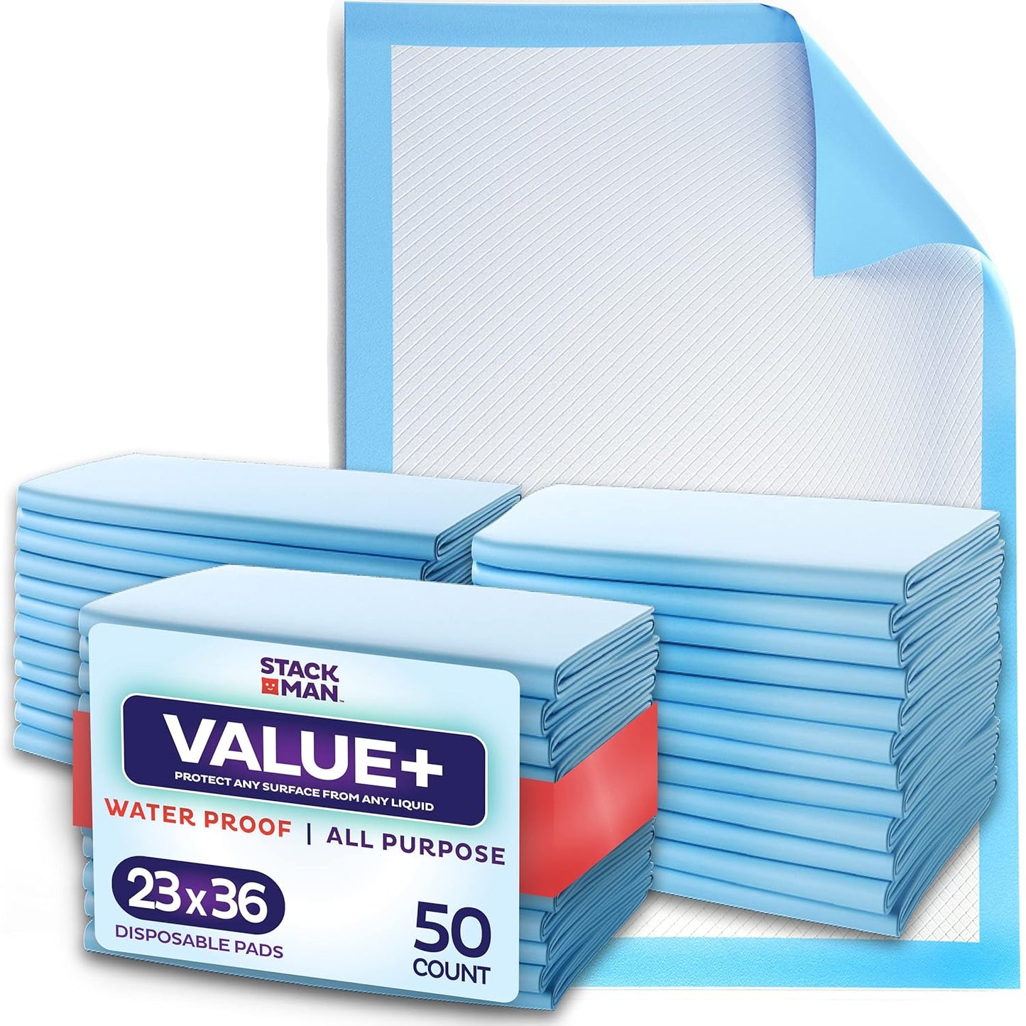 Chucks Pads Disposable [50-Pack] Underpads 23x36 Incontinence Chux Pads Absorbent Fluff Protective Bed Pads, Pee Pads for Babies, Kids, Adults & Elderly | Puppy Pads Large for Training Leak Proof
