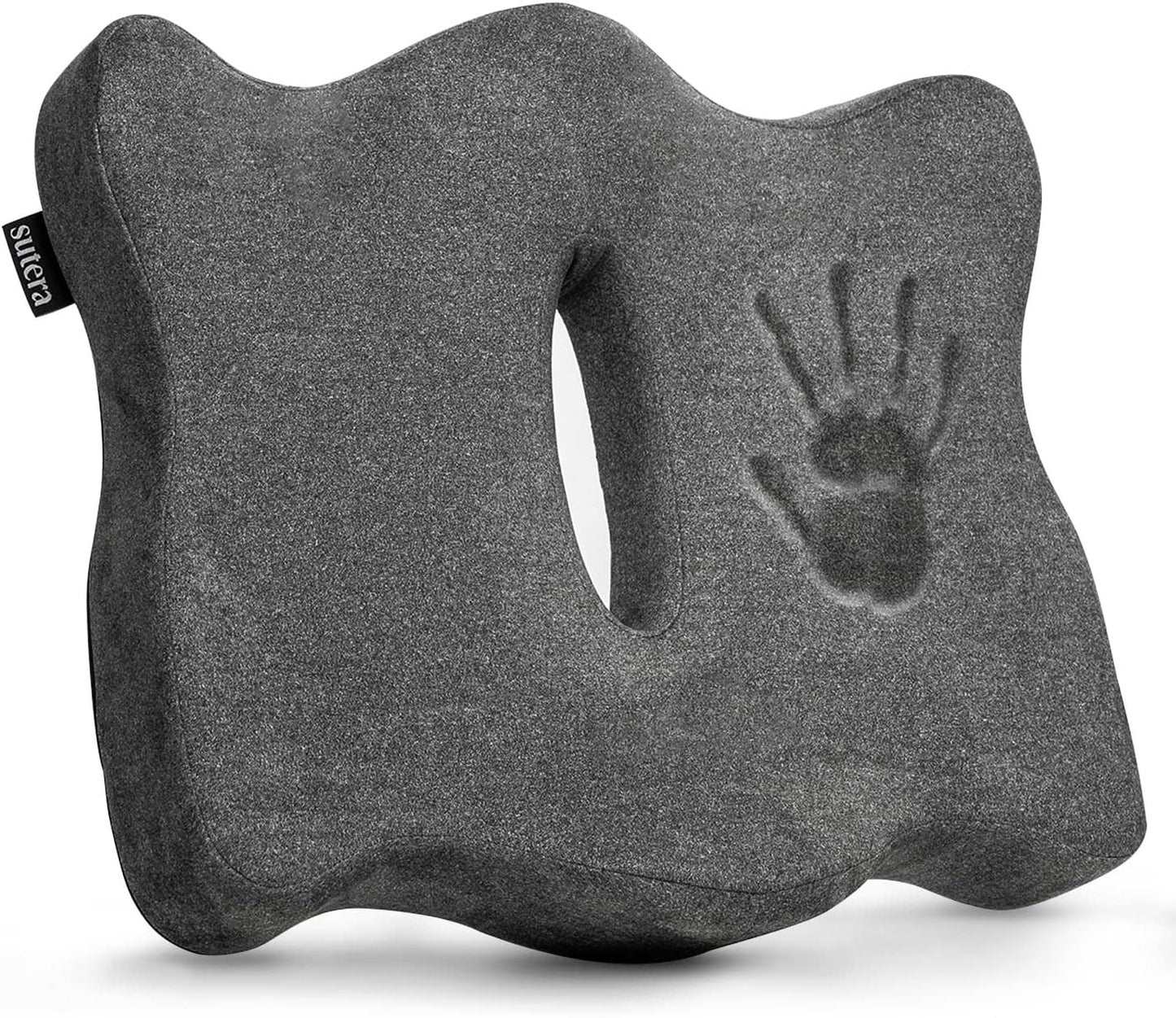 SUTERA Proper Posture Seat Cushion for Office Chair or Car Seat, Superior Memory Foam for Support and Back Pain Relief, Rubber Grips Underneath to Prevent Shifting (17.7x16x4.3 inches)
