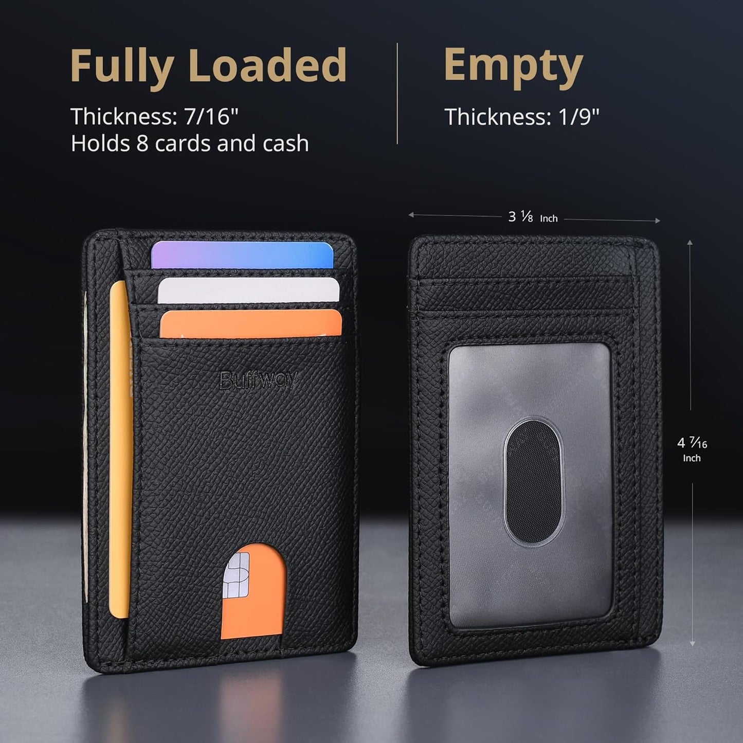 Buffway Slim Minimalist Front Pocket RFID Blocking Leather Wallets for Men and Women - Galaxy Black