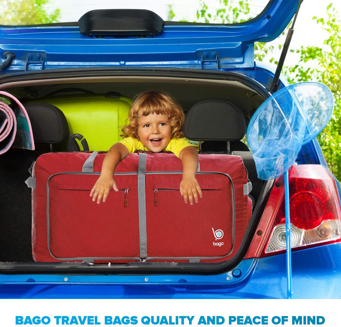 Bago Big XXL Foldable Duffel Bags for Traveling Women & Men - 140L Packable Duffle Bag for Travel with Shoe Compartment - Water Repellant, Heavy Duty, Lightweight Folding & Collapsible (Red)