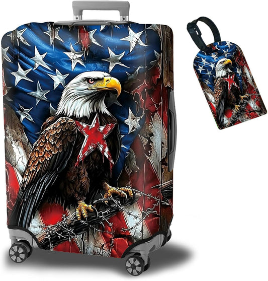 Luggage Cover Plus - American Flag Travel Suitcase Protector with Concealed Zipper, Washable Elastic Cloth, Dustproof, Anti-Scratch for 26-28 inch Luggage (L)