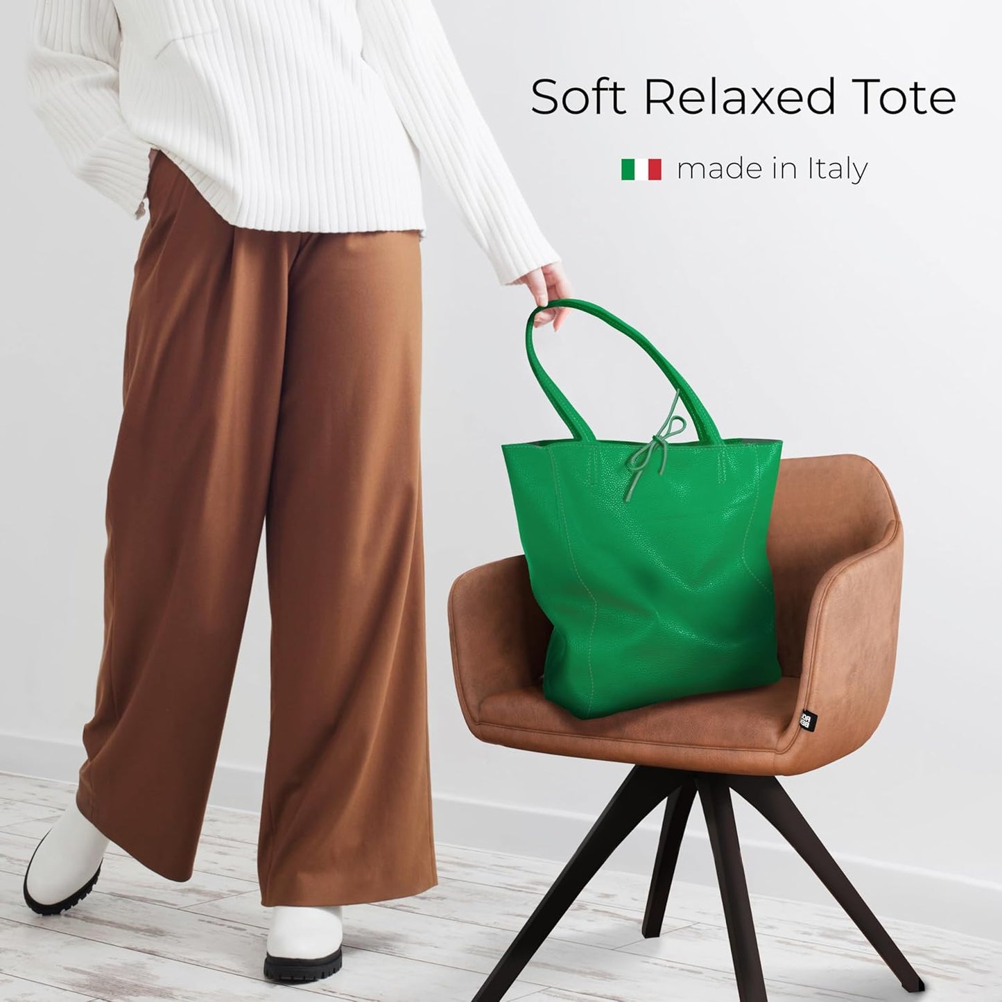 Italian Calf Leather Tote for Women with Zipper, Inner Pocket & Flat Base | Soft Unlined Shopper for Work & Travel