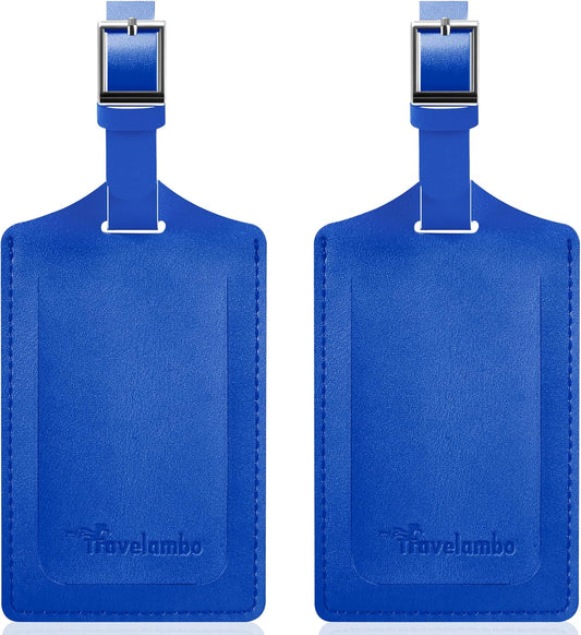 Travelambo Luggage Tags for Suitcases Faux Leather Privacy Protection 2 Pack Bag Tags Travel Accessories Essential, Fresh Blue