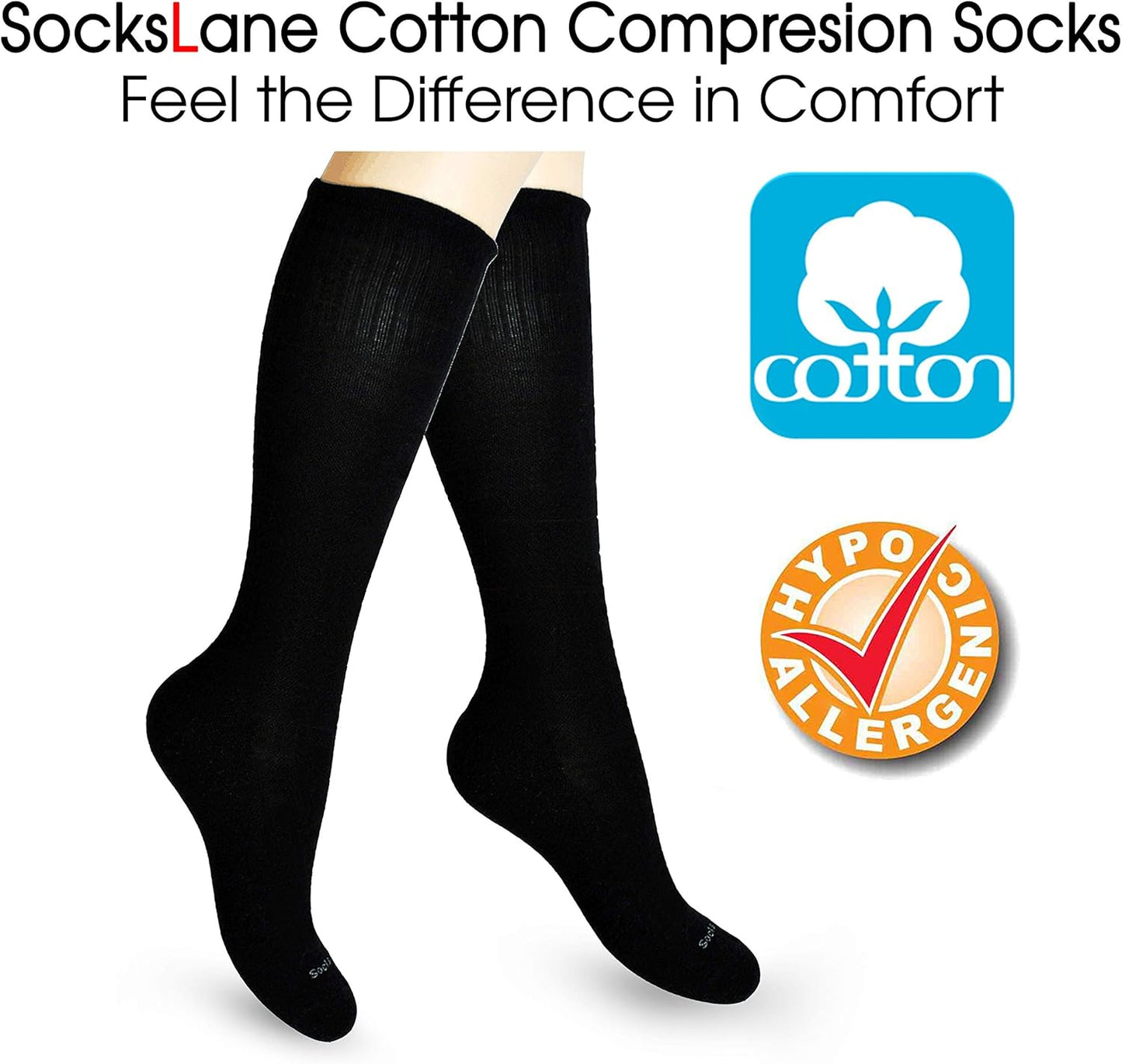 Cotton Compression Socks for Women & Men. 15-20 mmHg Support Knee-High Nude X/W