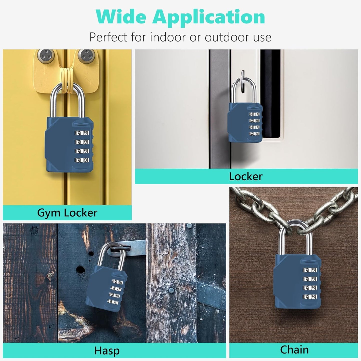 CL11BG Combination Lock, 4 Digit Outdoor Combination Padlock Set Your own Combination for Gym Locker Lock, School, Gates, Doors, Toolbox, Hasps and Storage (Blue-Gray *1)