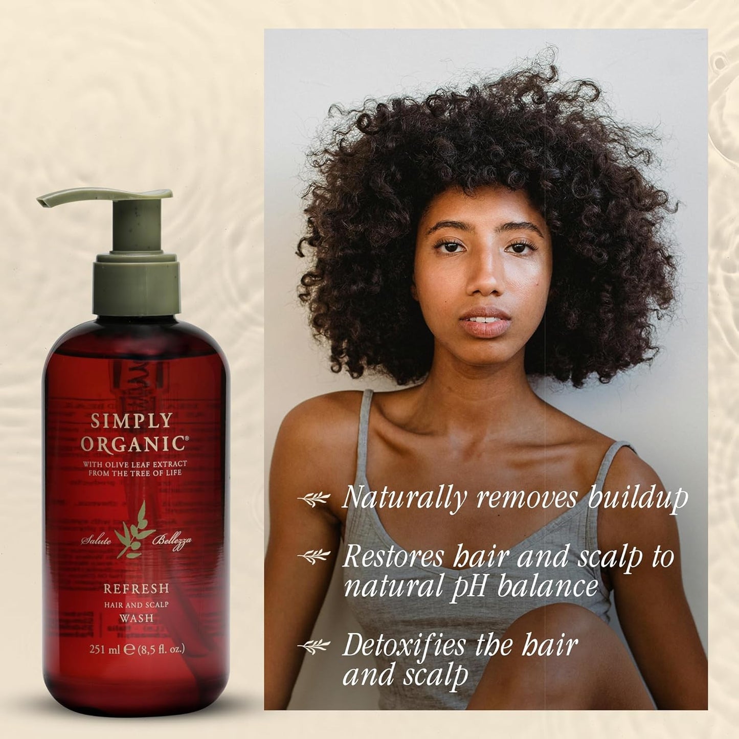 SIMPLY ORGANIC Hair Detox Clarifying Shampoo Scalp Wash, Made in Italy, All Natural Cruelty Free Hair Care for Women & Men with Rosemary, Sage & Olive Leaf Extract, 8.5 fl oz/251ml, Refresh