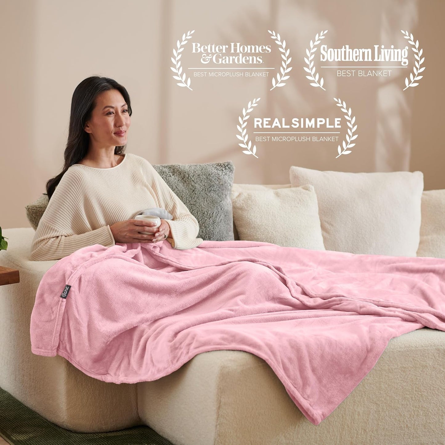 Bare Home Fleece Blanket - Full/Queen - Ultra-Soft Lightweight for Bed, Sofa, and Couch - Luxury Microplush - Cozy Warm Blanket (Full/Queen, Light Pink)
