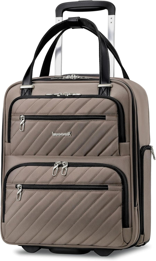 LUGGEX Underseat Carry On Luggage with Wheels, Stylish Lightweight Under Seat Luggage, Soft Sided Personal Item Suitcase for Short Trip (Cafe Latte, 16 Inch)
