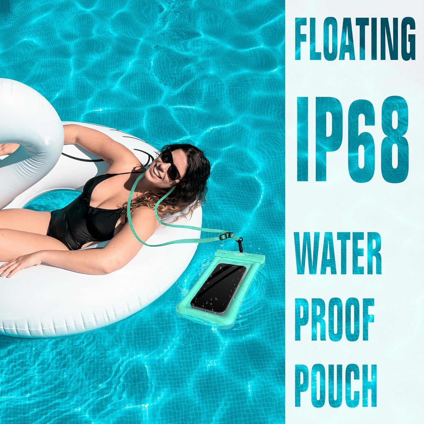 NEPHI IP68 Waterproof Phone Pouch 2 Pack-Up to 8.0"，Adjustable Neck Lanyard Floating Waterproof Phone Case for iPhone,Phone Dry Bags for Vacation Beach Pool Travel Essentials (Aqua Green 2 Pack)