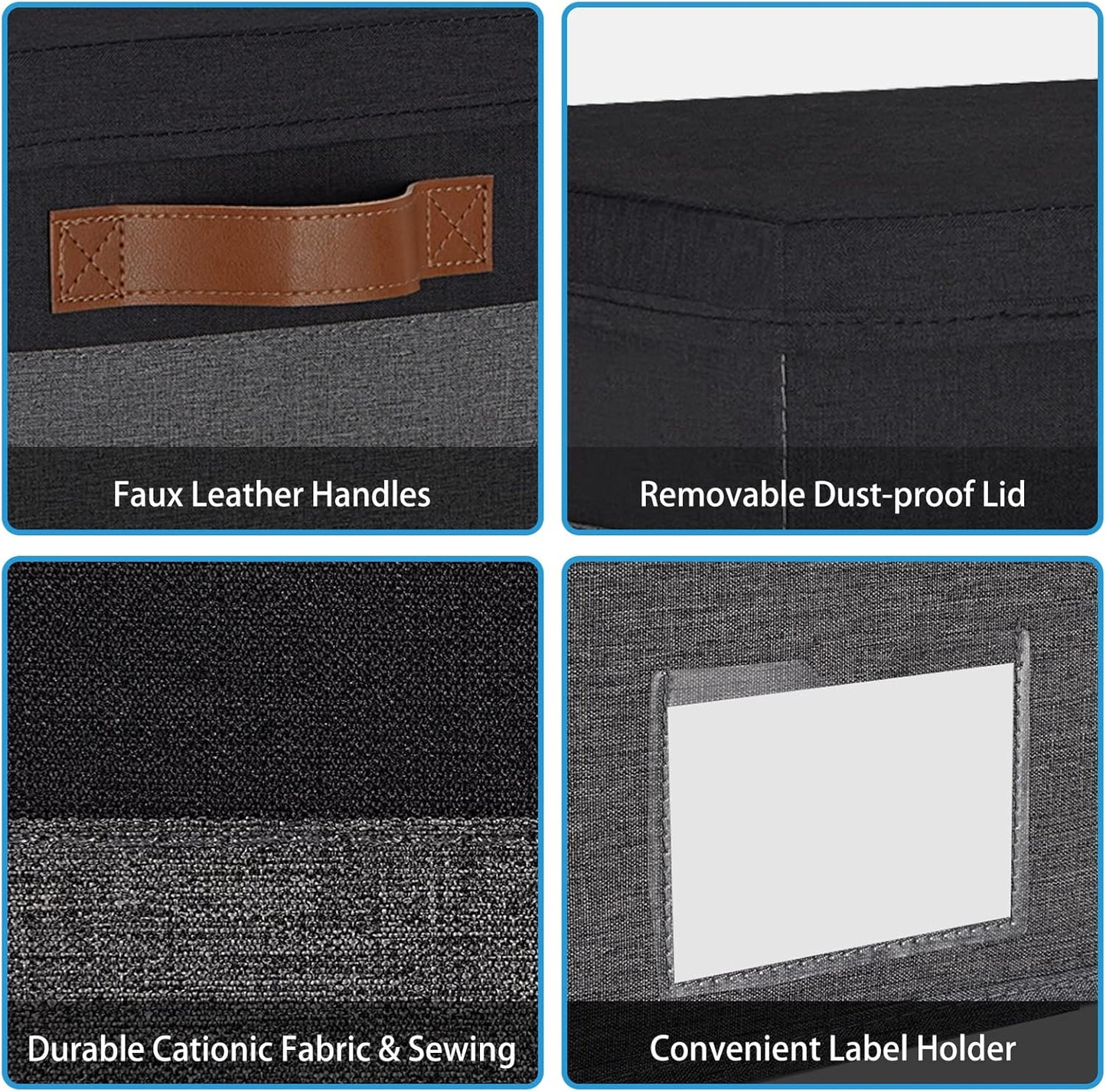 GhvyenntteS Storage Bins with Lids 6 Pack, Large Storage Baskets with Lid and 3 Handles, Foldable Fabric Storage Boxes with Lid and Label for Home Office (Grey&Black, 15" x 11" x 9.7")