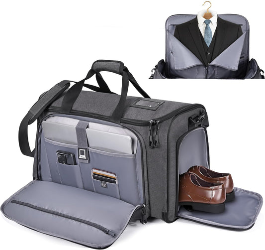 Travel Garment Duffle Bag with Laptop Compartment, RFID Blocking Convertible Suit Bag Name Tap Pocket Carry On 2 in 1 Hanging Suit Travel Duffel Work Pouch