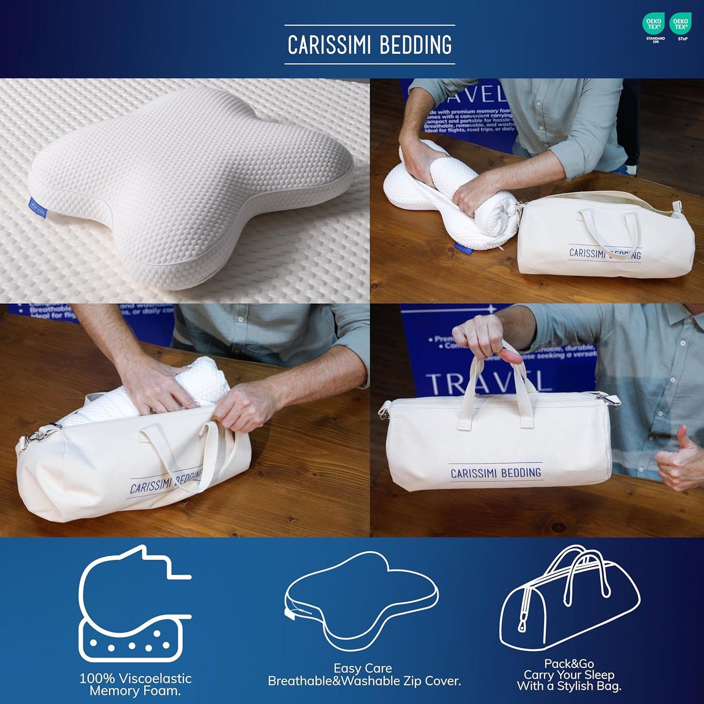 Dreamers Memory Foam Pillow with Bag – Cervical Neck Pillow for Side and Back Sleepers – Contoured Ergonomic Design for Shoulder and Neck Support
