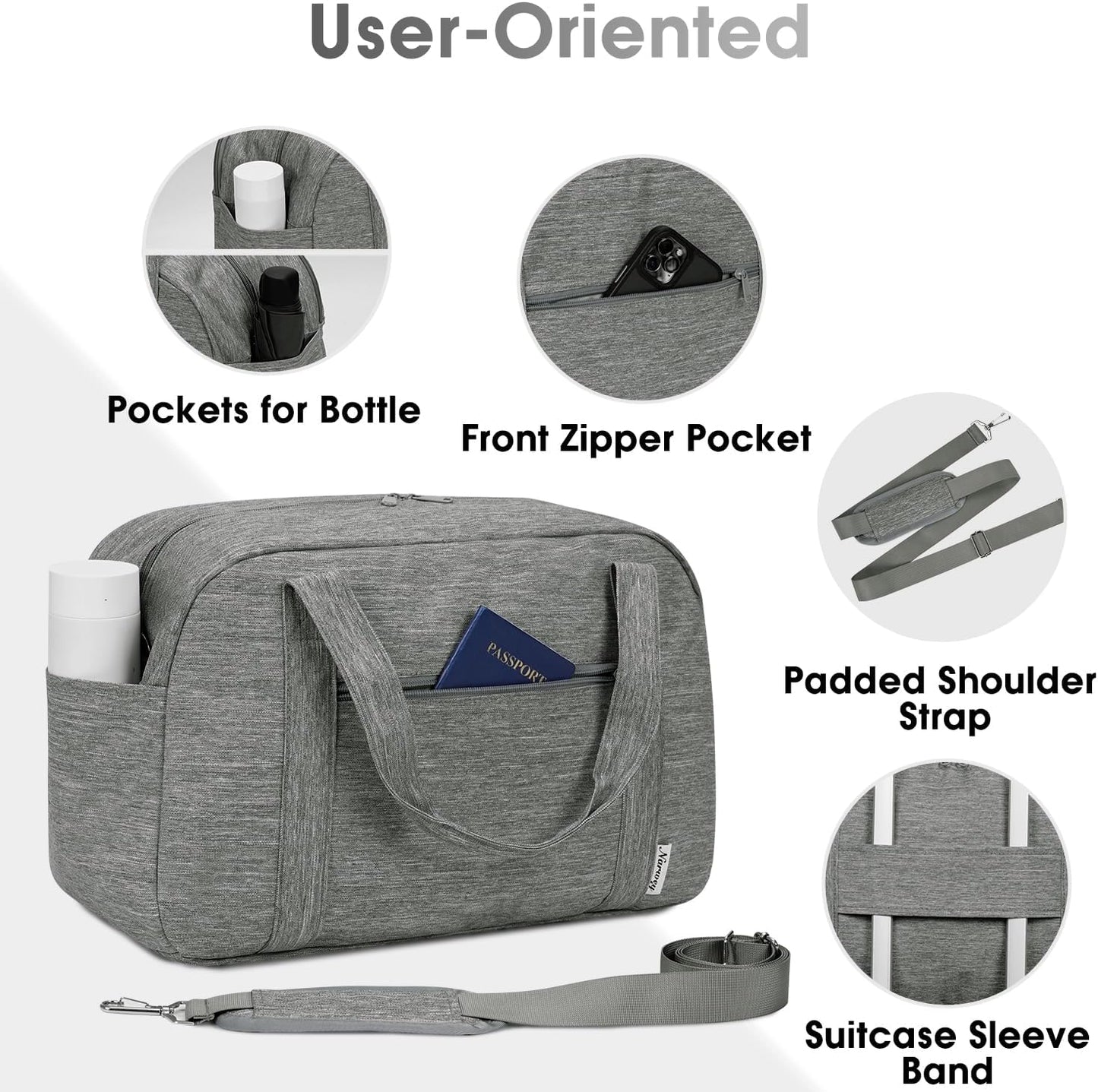 Narwey 18" Carry on Bag with Laptop Compartment 14 Inch Travel Duffel Bag for Spirit Airlines Personal Item Bag Overnight Weekender Bags with Wet Pocket for Women and Men (Grey)