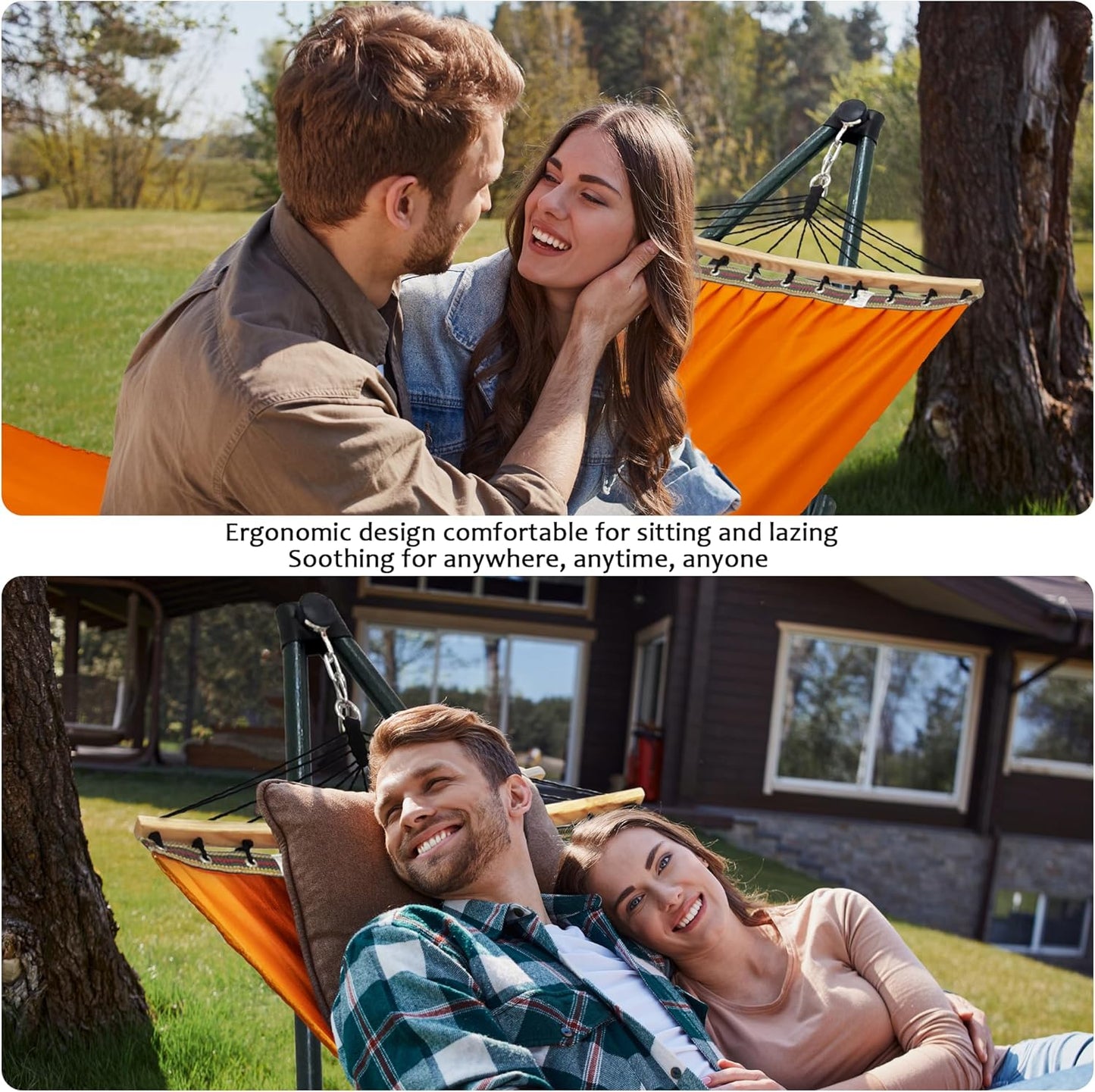 Tranquillo Sturdy Steel Hammock with Stand Premium Cotton Canvas Hammock, 600 lbs Capacity Hammock Stand Folding, Portable 30-Second Fold Unfold Hammock for Camping, Orange