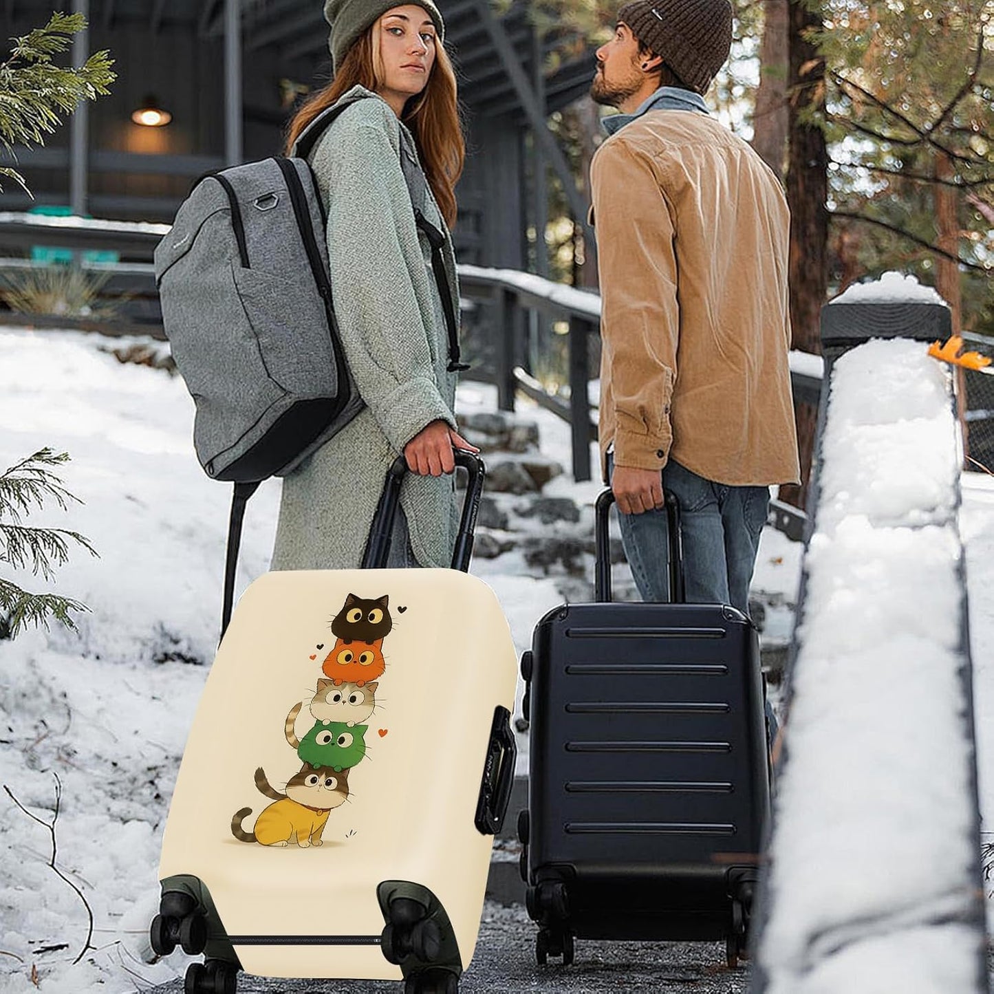 ANNA QUEEN Stacked Cute Cats Luggage Cover, Fun Cat Pile Design, Stretchable, Washable Travel Protector for 20-22 Inch Suitcases