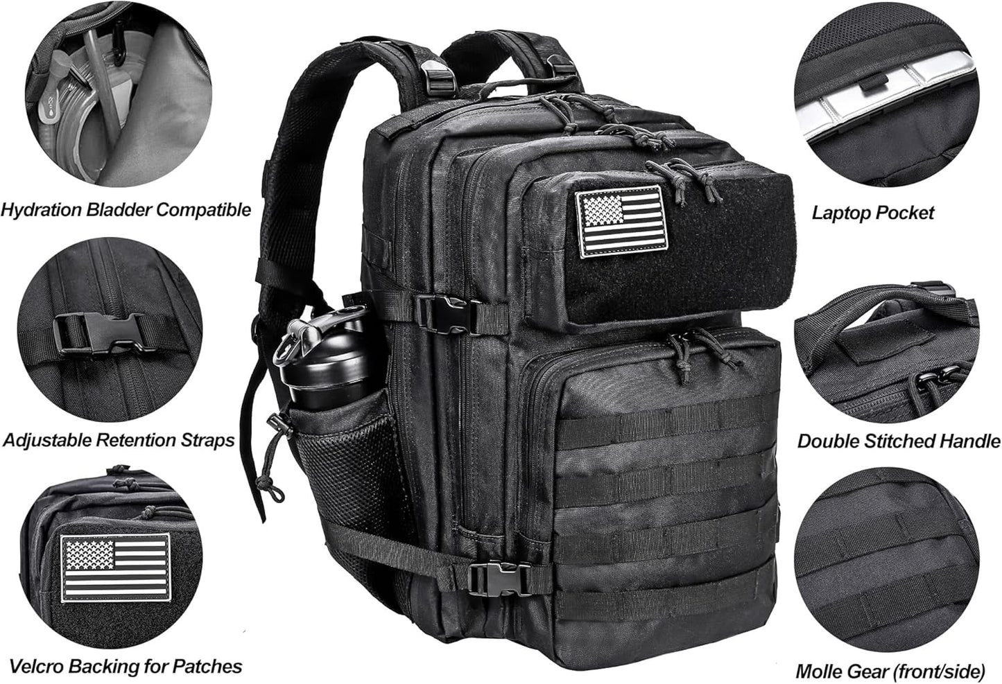 LHI Military Tactical Backpack for Men and Women 45L Army 3 Days Assault Pack Bag Large Rucksack with Molle System