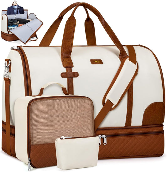 Convertible Travel Garment Bags - Carry On Garment Duffel Bag with Shoe Compartment Large Travel Garment Bag with Storage Bag Toiletry Bag 2 in 1 Hanging Suit Bag Weekender Bag for Women Men 3pcs Set