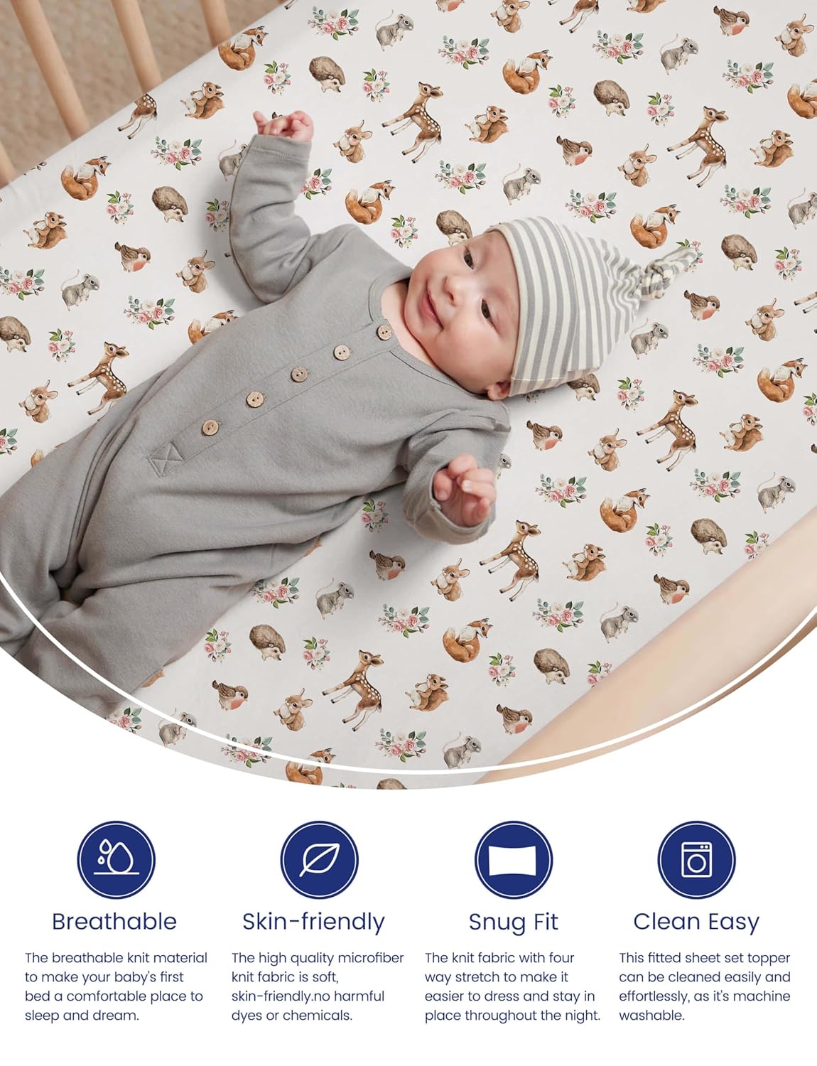 TotAha Premium Soft Graco Pack n Play Sheets Fitted, Super Stretchy Jersey Knit Mini Crib Sheets Fitted, Silky Comfort Pack and Play Mattress Sheets, 2 Pack (Forest Animals)