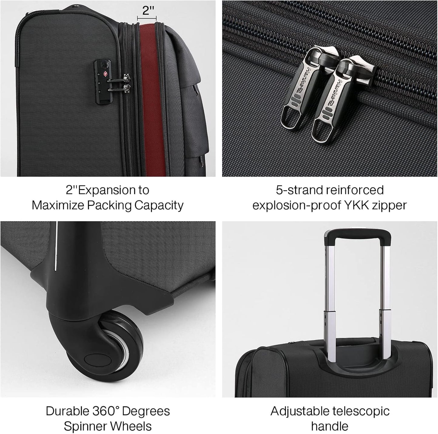Hanke 24 Inch Expandable Luggage Large Suitcases with Wheels Softside Checked Luggage Rolling Suitcase with Lock Lightweight Travel Luggage for Men and Women 24 Inch Luggage.(Dark Gray)
