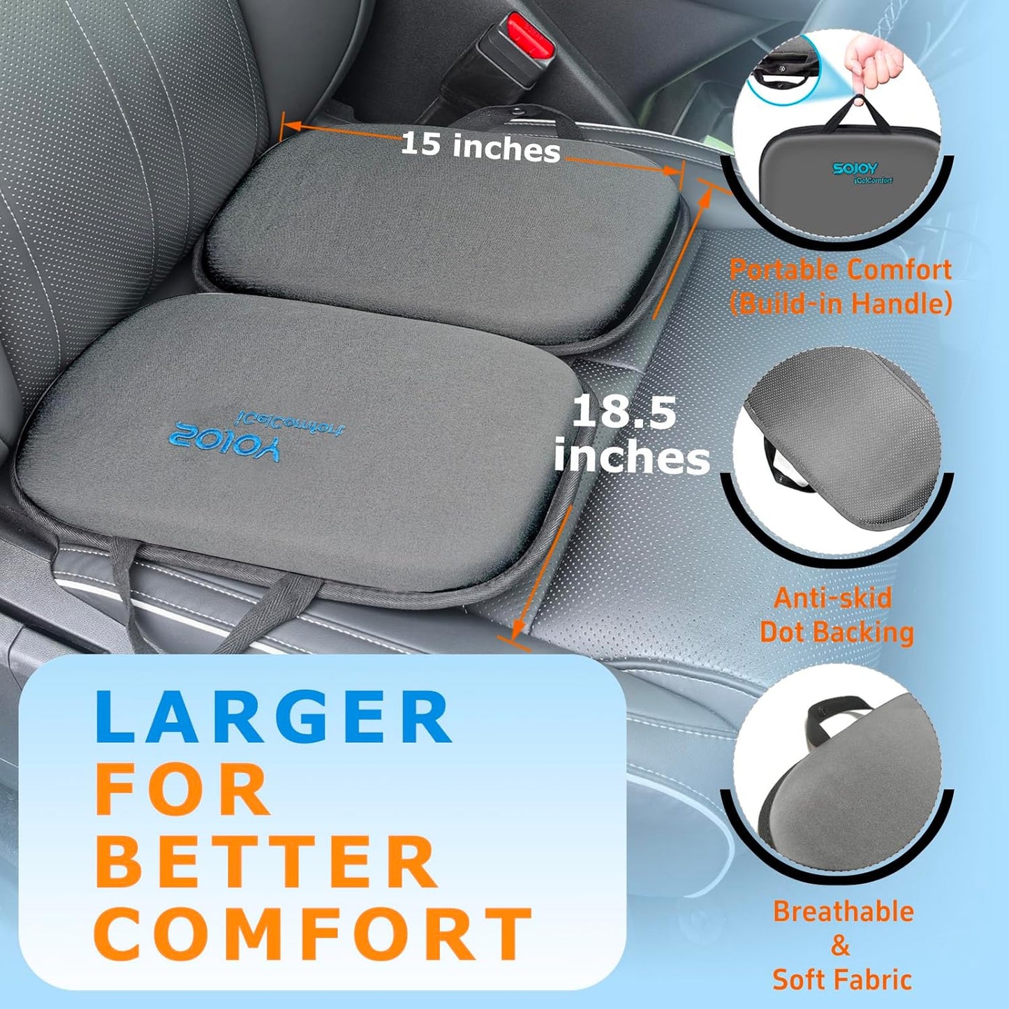 Sojoy iGelComfort 3-in-1 Foldable Gel & Memory Foam Travel Seat Cushion – US Edition – 18.5″×15″×2″ Tailbone Support & Sciatica Relief (Darkgray)