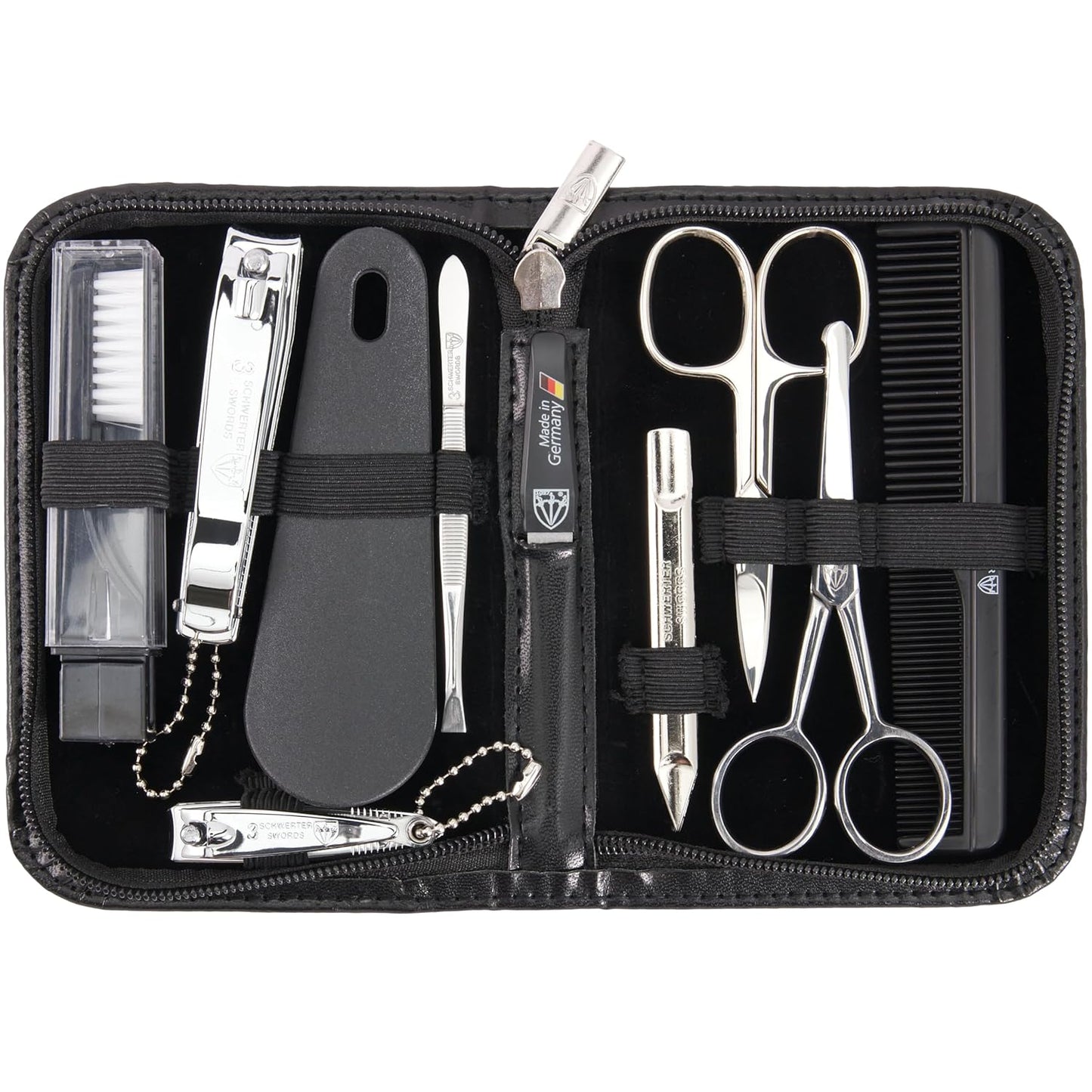 3 Swords Germany - brand quality 10 piece manicure pedicure grooming kit set for professional finger & toe nail care tweezers file clipper fashion leather case in gift box, Made by 3 Swords (02570 )
