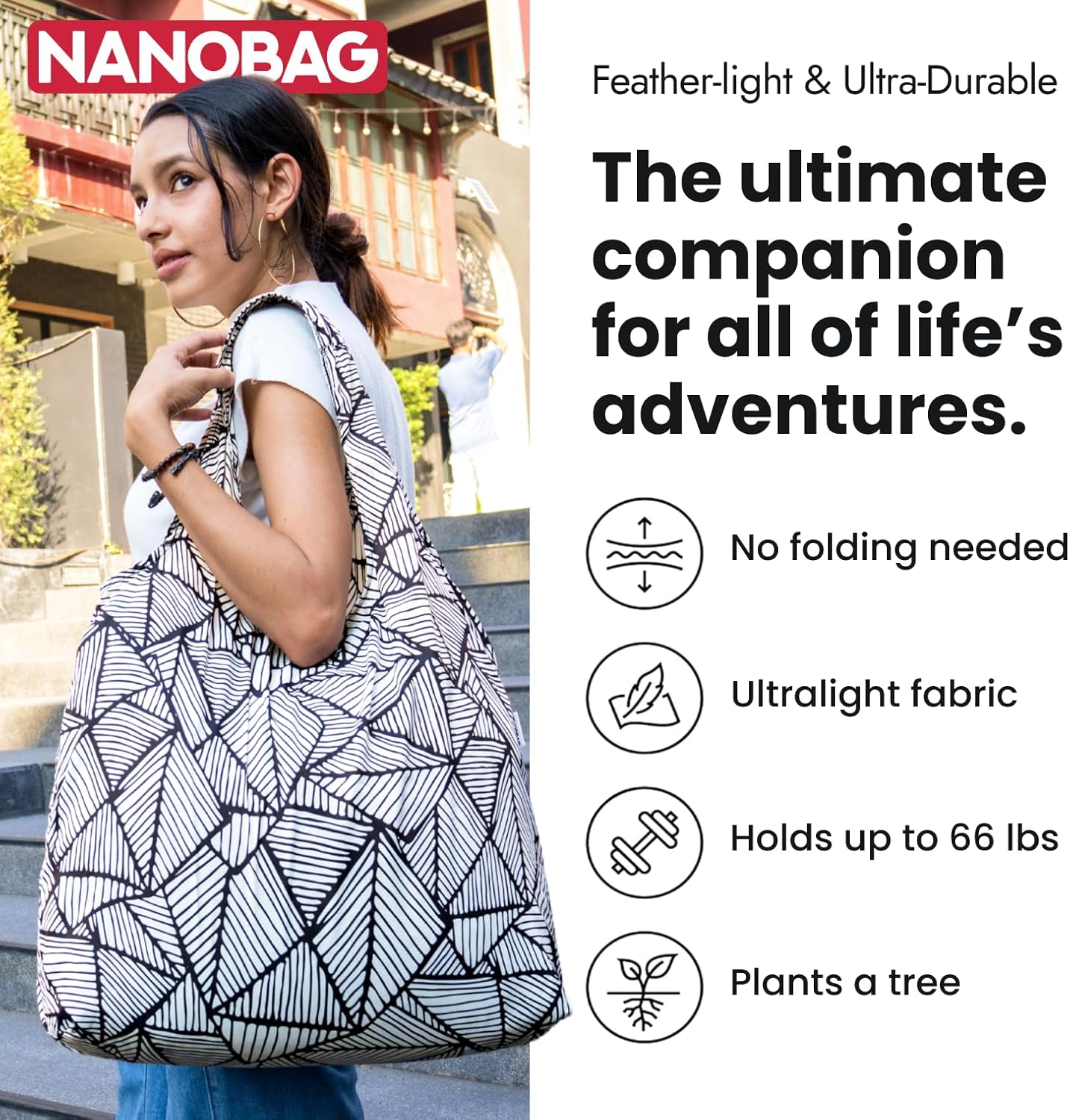 Nanobag Ultra-Lightweight Heavy Duty Foldable Tote for Women & Men, Reusable Grocery & Travel Bag, Packable Collapsible Compact Market Essential (XL Forest)